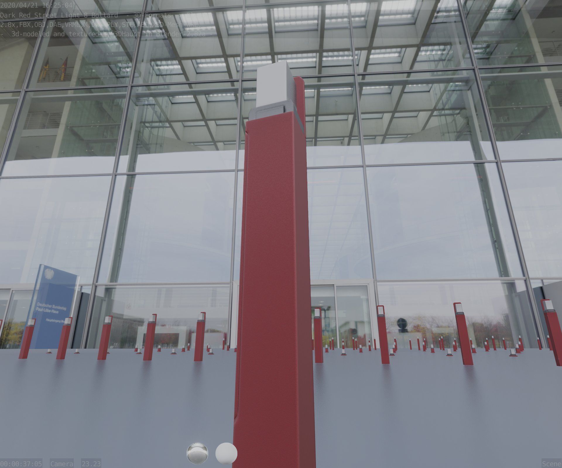 Street Light 8 Bollard 900 mm Dark Red Version 2 Low-poly 3D model_93