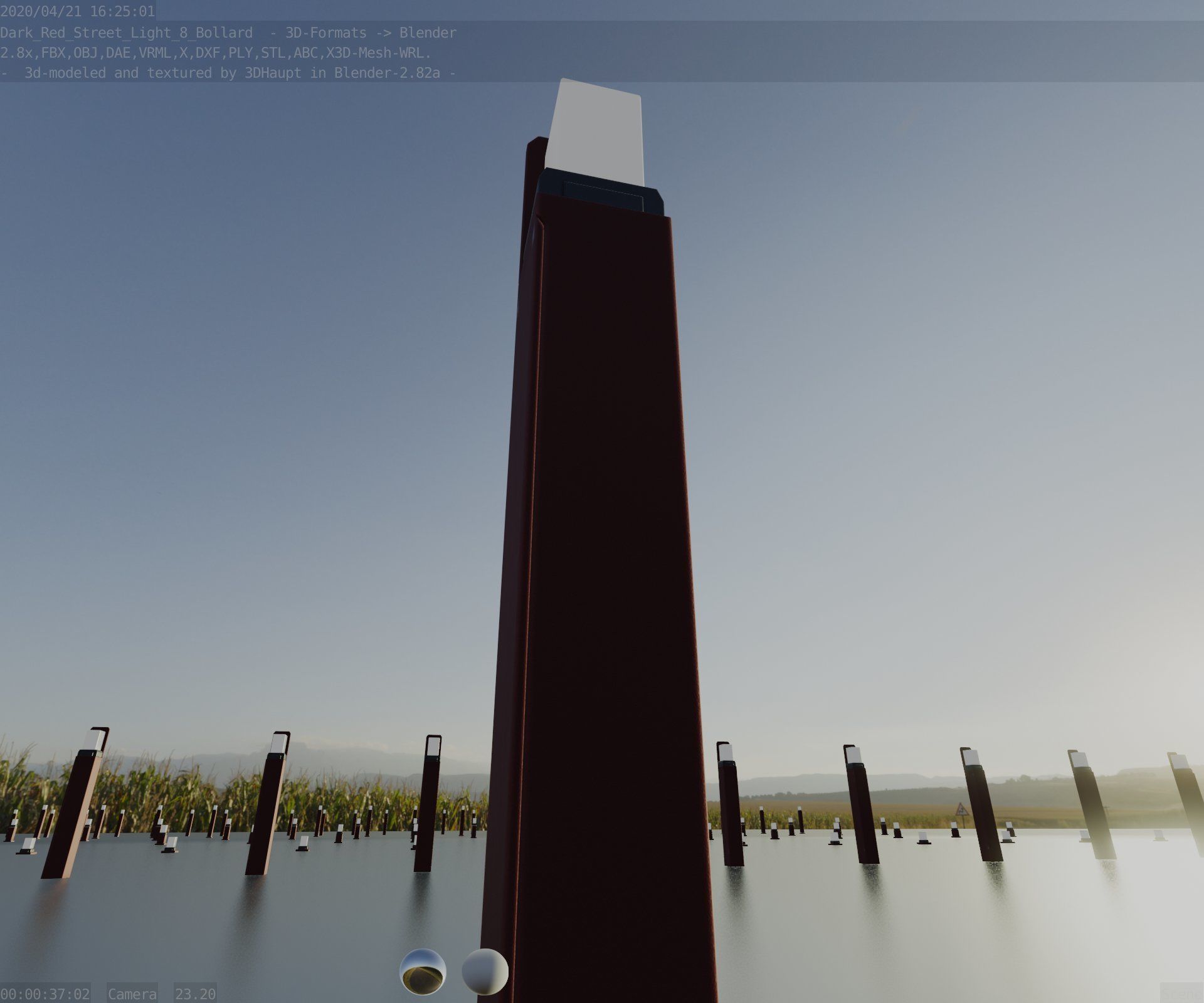 Street Light 8 Bollard 900 mm Dark Red Version 2 Low-poly 3D model_90