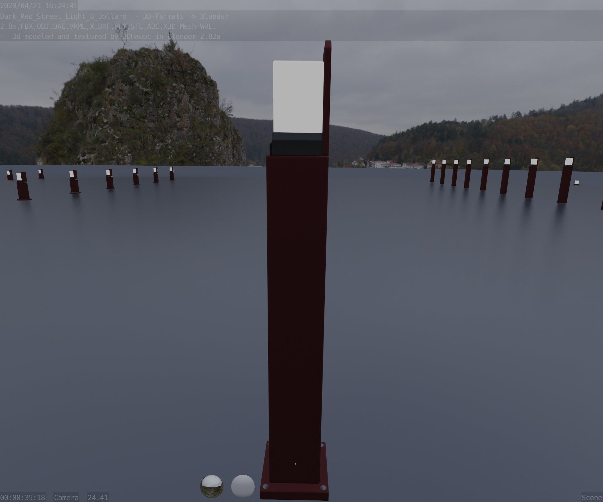 Street Light 8 Bollard 900 mm Dark Red Version 2 Low-poly 3D model_58