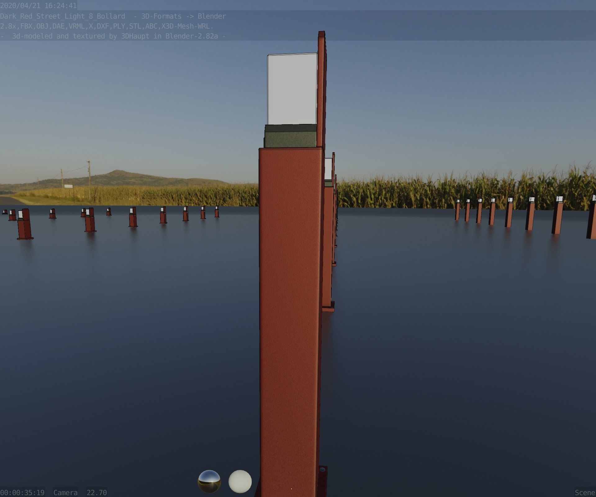 Street Light 8 Bollard 900 mm Dark Red Version 2 Low-poly 3D model_59