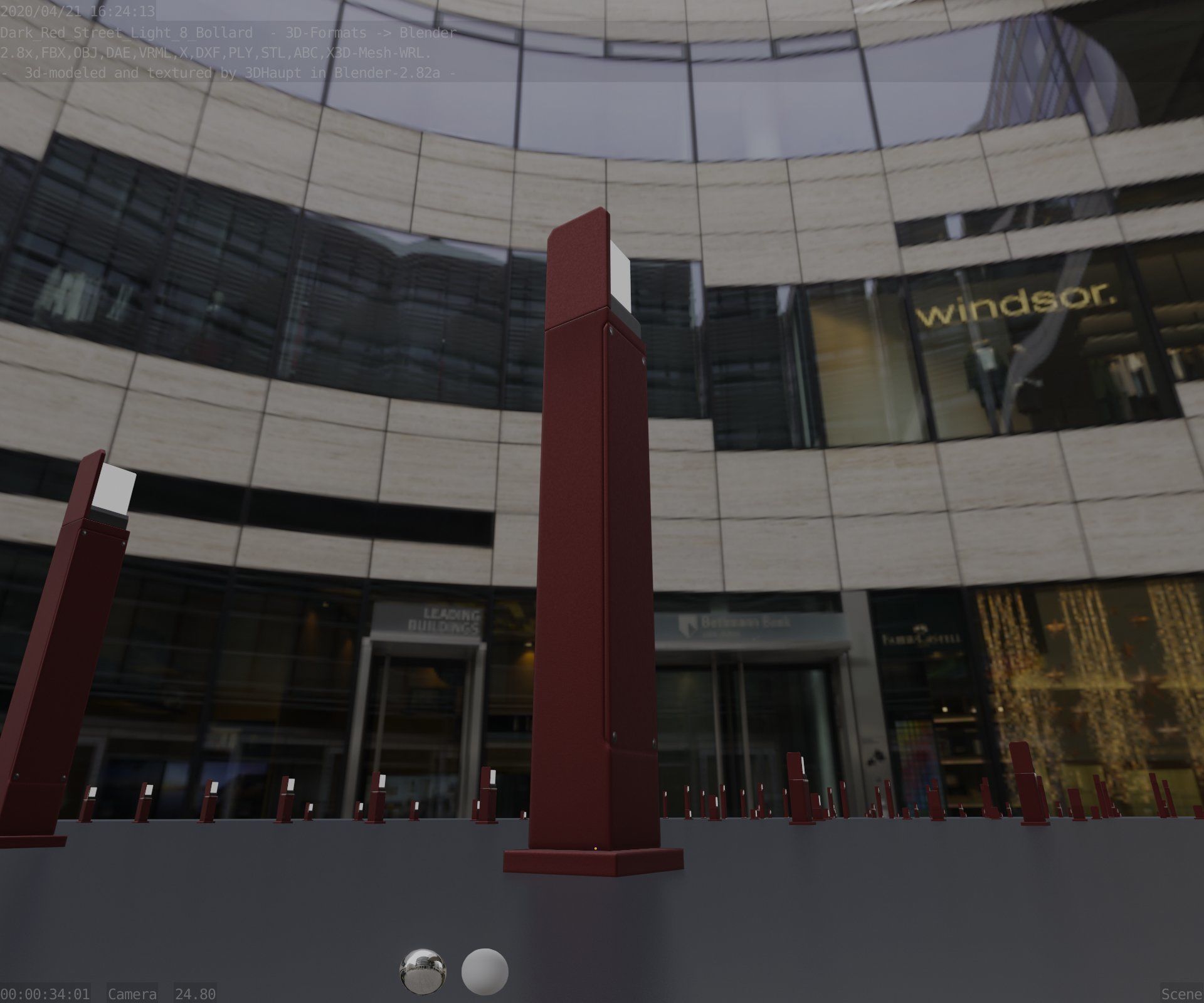 Street Light 8 Bollard 900 mm Dark Red Version 2 Low-poly 3D model_31