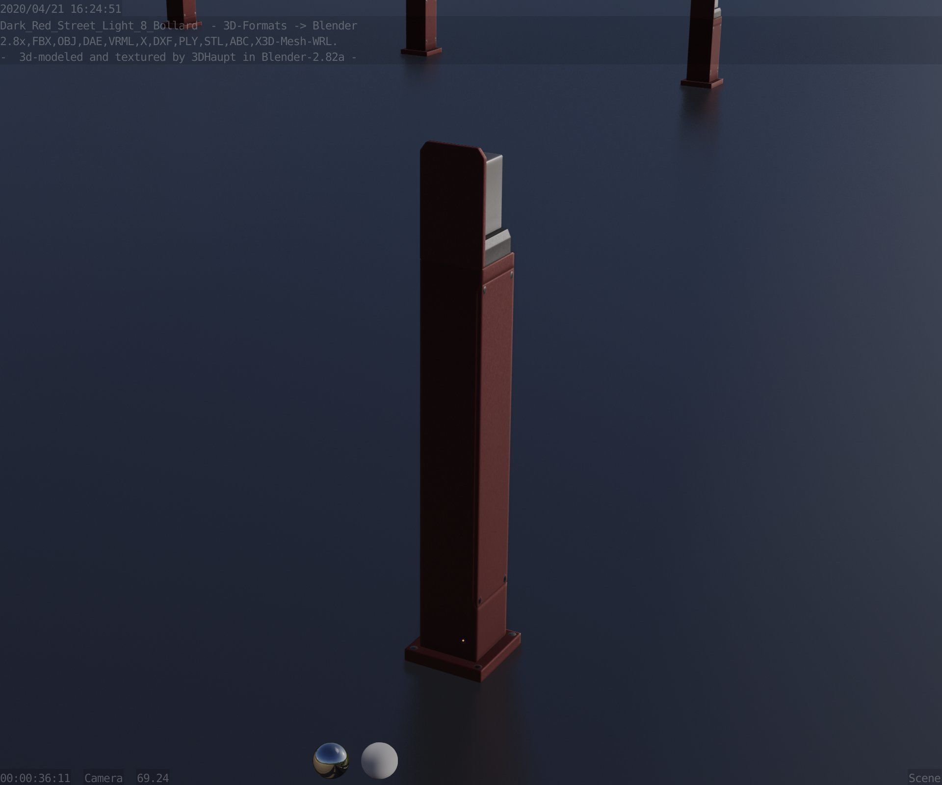 Street Light 8 Bollard 900 mm Dark Red Version 2 Low-poly 3D model_75