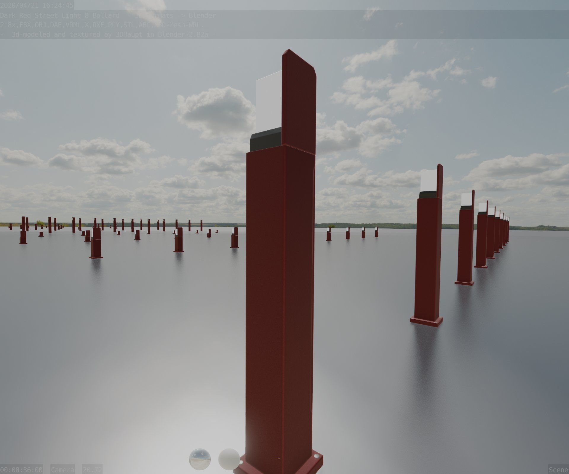 Street Light 8 Bollard 900 mm Dark Red Version 2 Low-poly 3D model_64