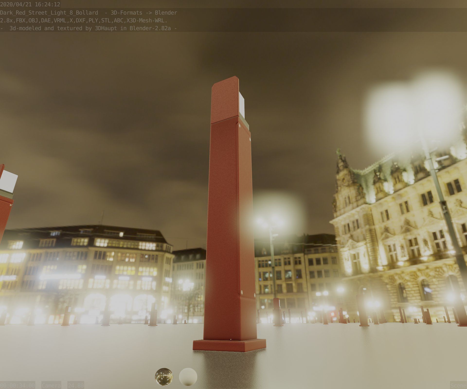 Street Light 8 Bollard 900 mm Dark Red Version 2 Low-poly 3D model_30