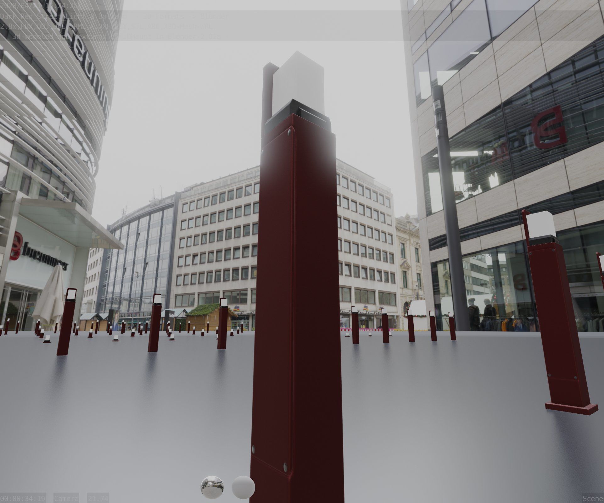 Street Light 8 Bollard 900 mm Dark Red Version 2 Low-poly 3D model_13