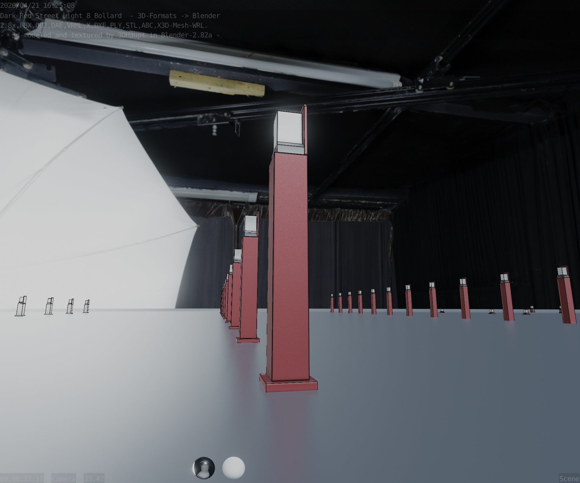 Street Light 8 Bollard 900 mm Dark Red Version 2 Low-poly 3D model_99