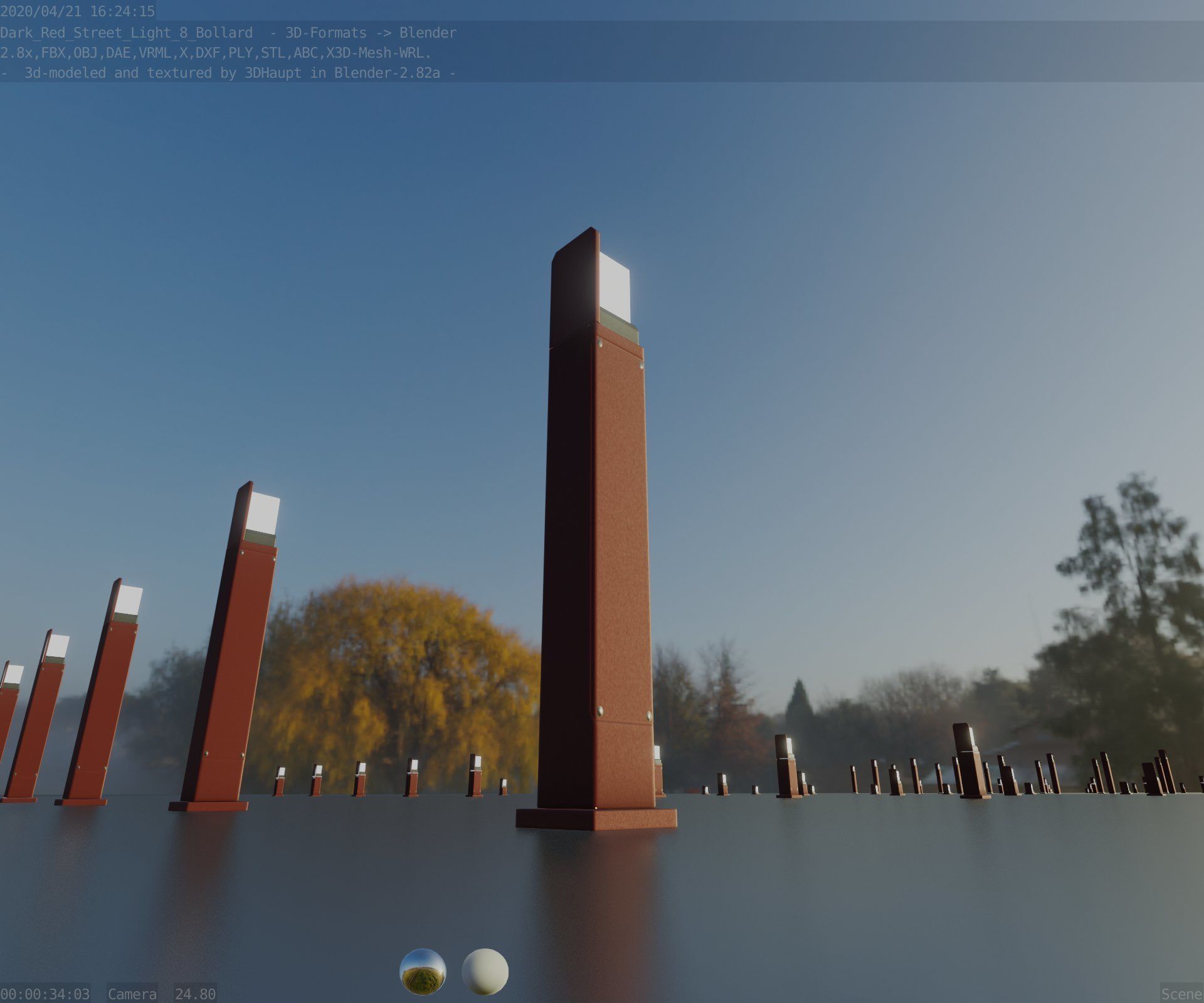 Street Light 8 Bollard 900 mm Dark Red Version 2 Low-poly 3D model_33