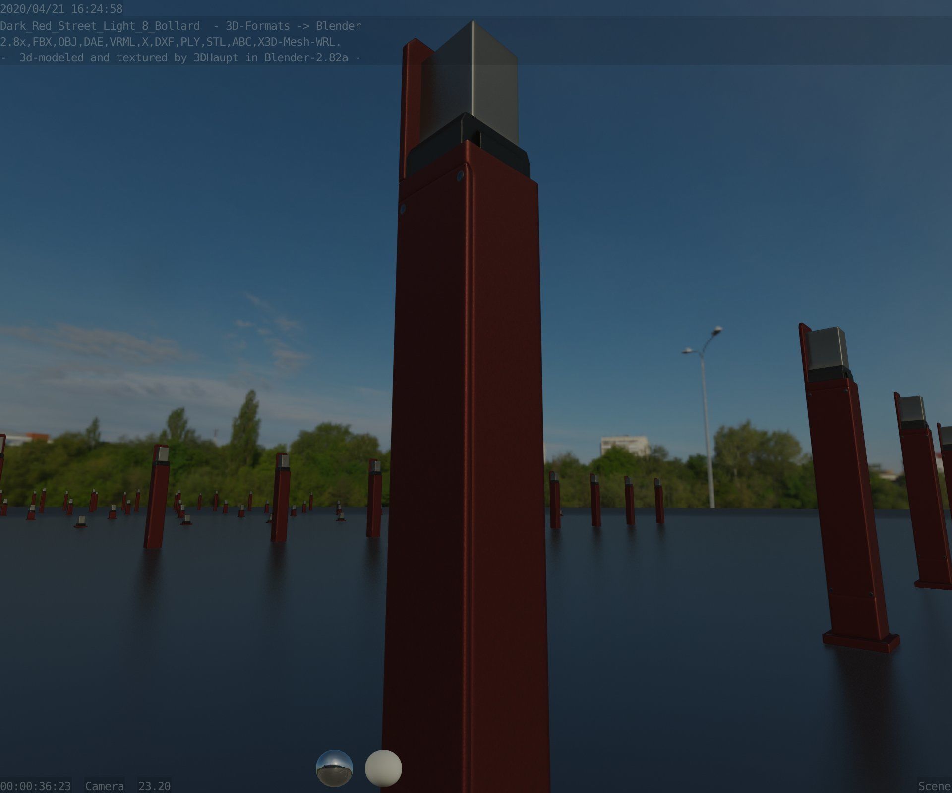 Street Light 8 Bollard 900 mm Dark Red Version 2 Low-poly 3D model_87