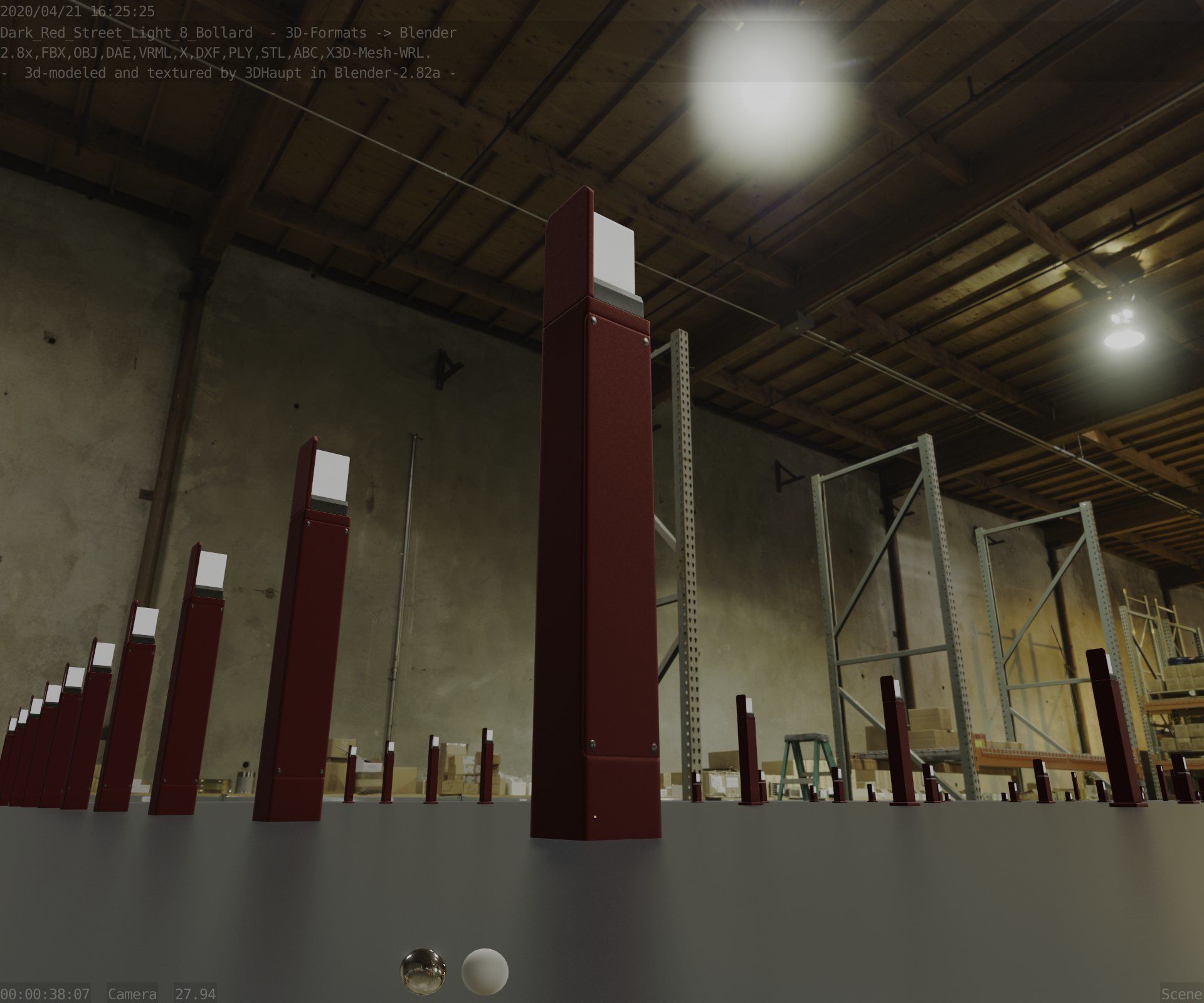 Street Light 8 Bollard 900 mm Dark Red Version 5 Low-poly 3D model_27