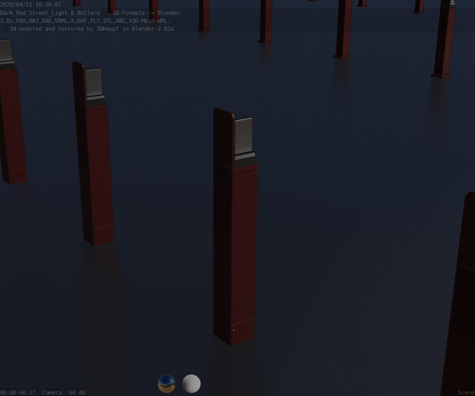 Street Light 8 Bollard 900 mm Dark Red Version 5 Low-poly 3D model_84