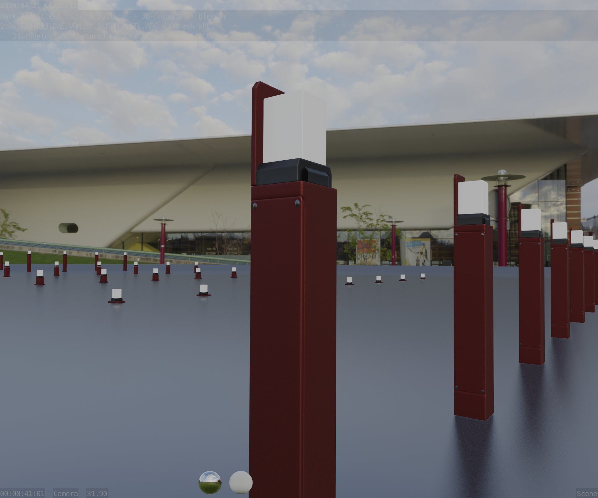 Street Light 8 Bollard 900 mm Dark Red Version 5 Low-poly 3D model_92