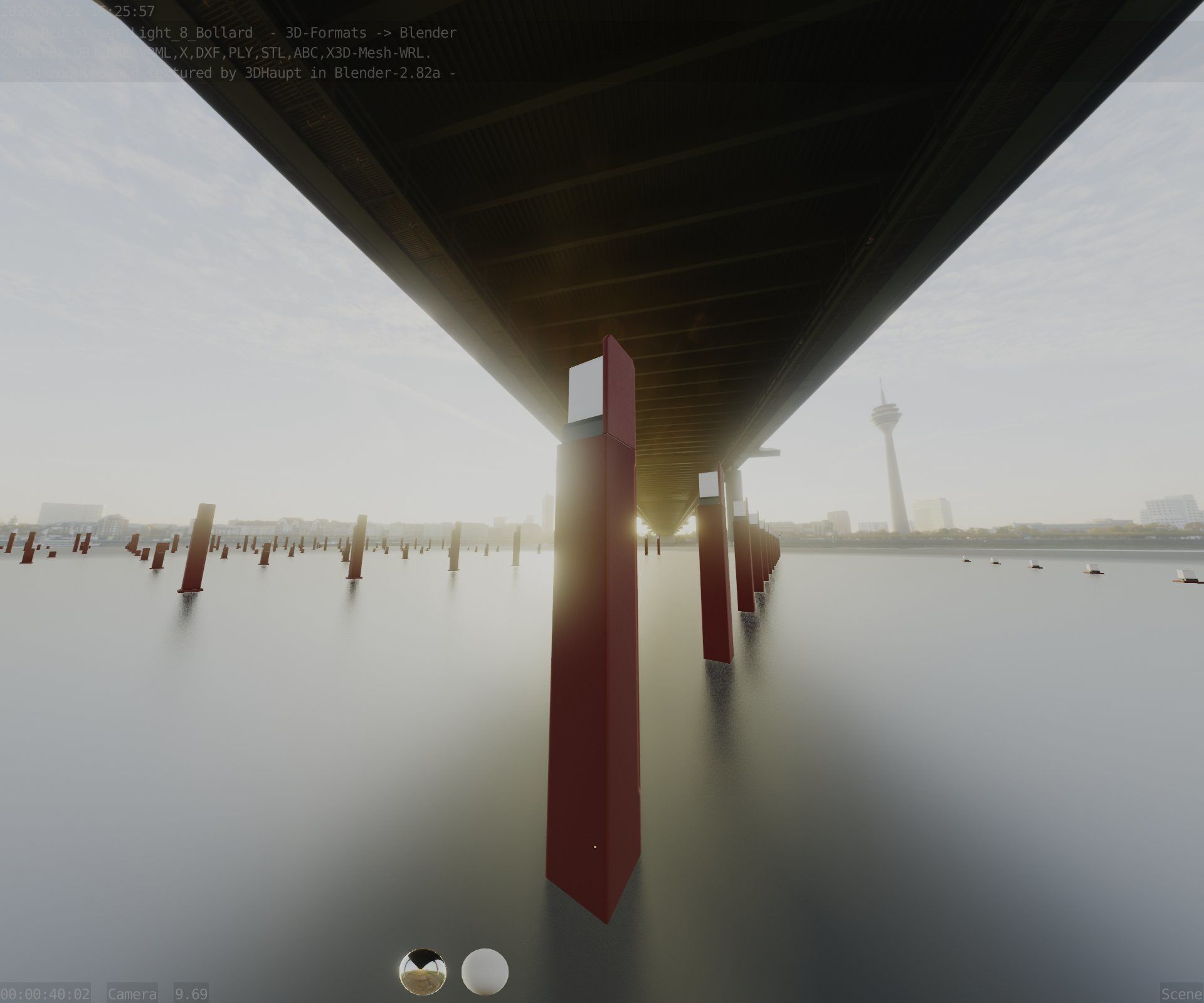 Street Light 8 Bollard 900 mm Dark Red Version 5 Low-poly 3D model_69