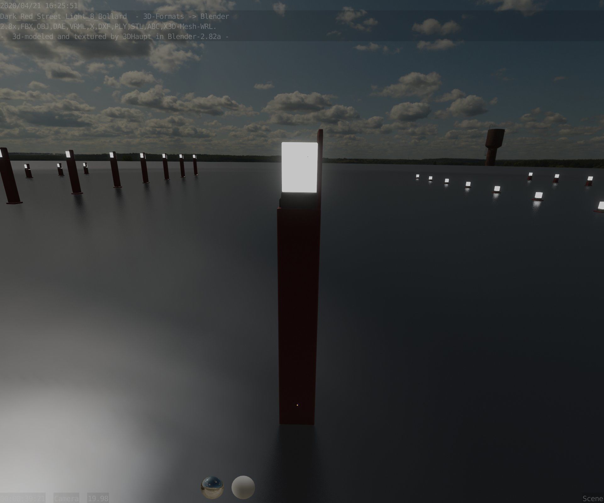 Street Light 8 Bollard 900 mm Dark Red Version 5 Low-poly 3D model_64