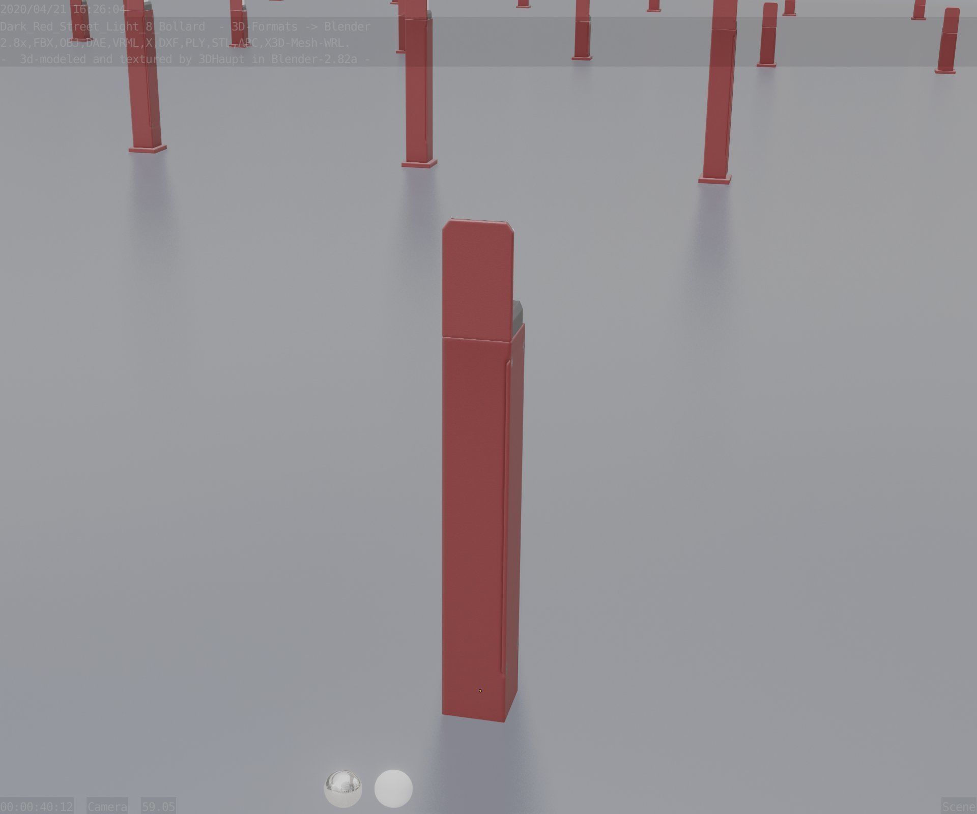 Street Light 8 Bollard 900 mm Dark Red Version 5 Low-poly 3D model_79