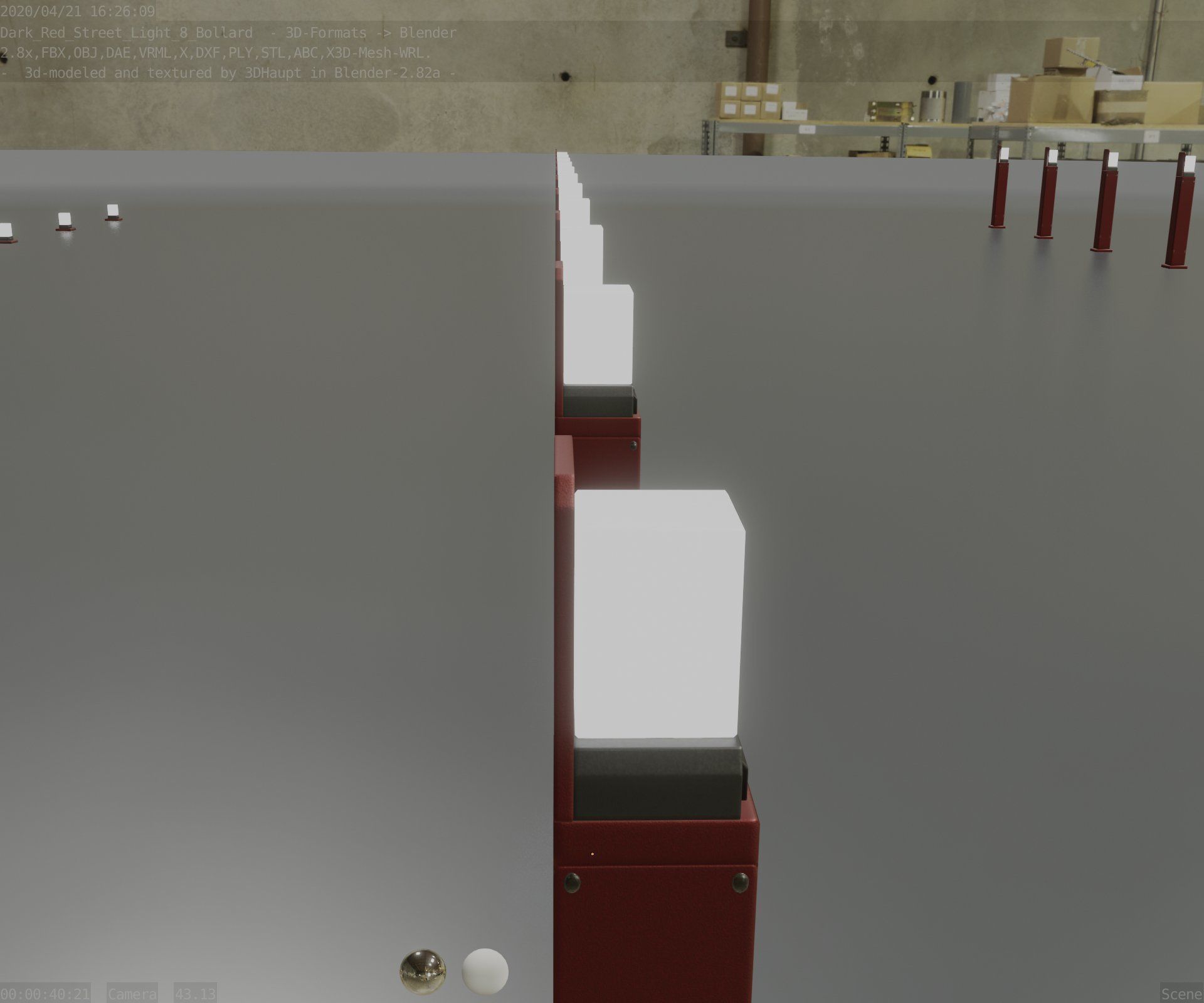 Street Light 8 Bollard 900 mm Dark Red Version 5 Low-poly 3D model_88