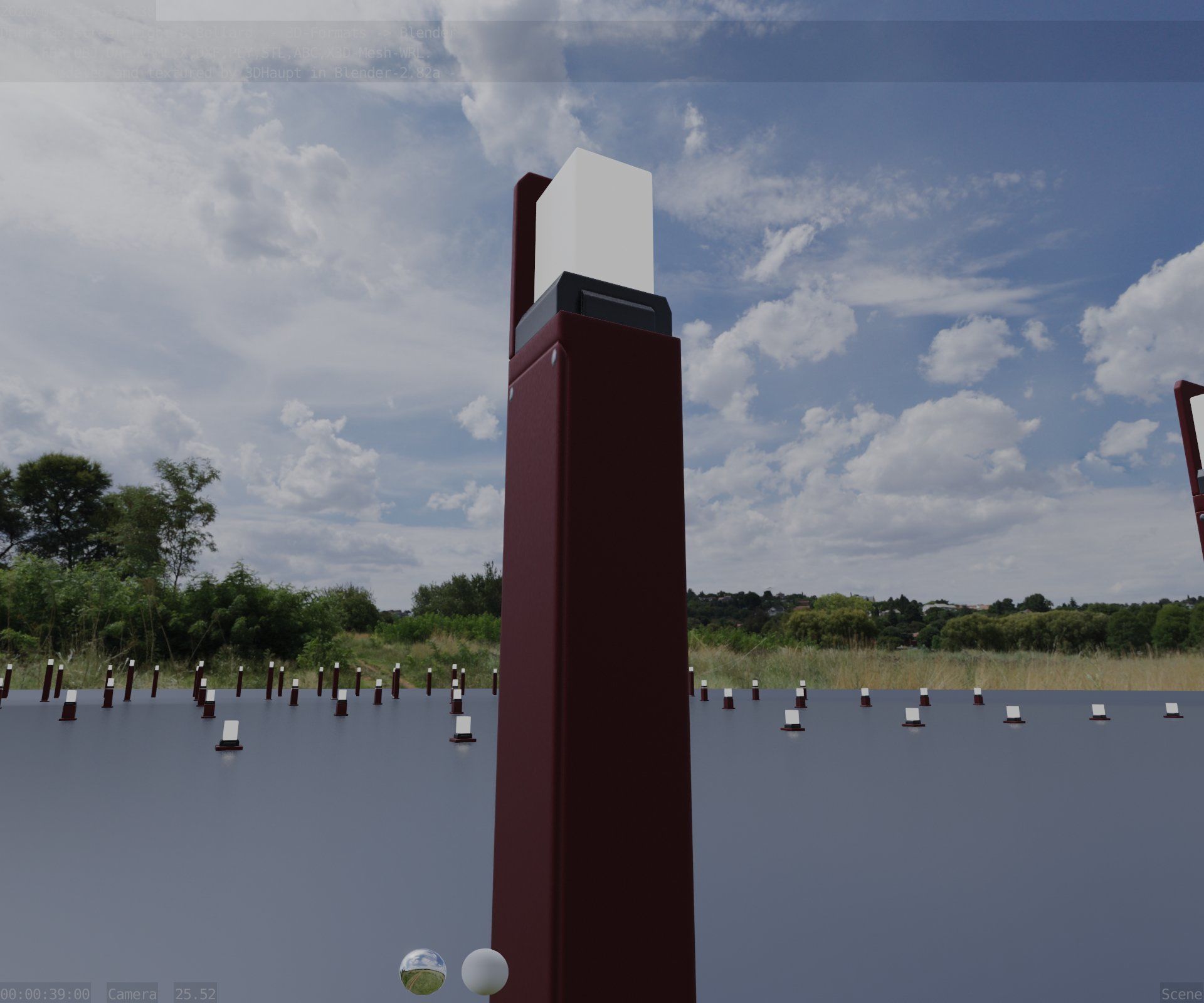 Street Light 8 Bollard 900 mm Dark Red Version 5 Low-poly 3D model_43