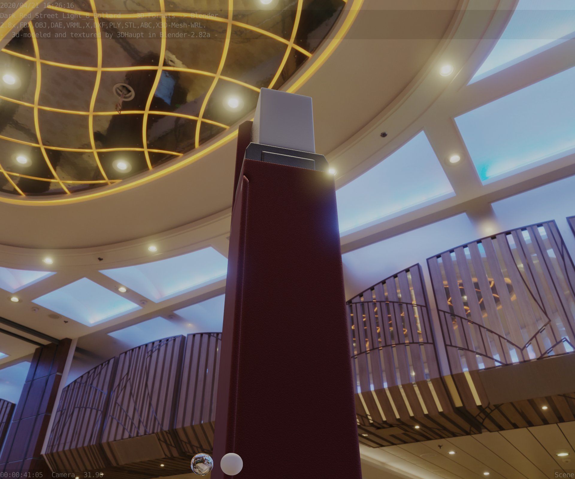 Street Light 8 Bollard 900 mm Dark Red Version 5 Low-poly 3D model_3