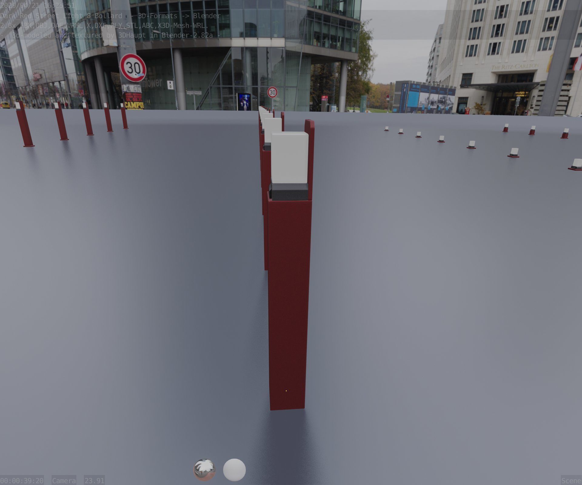 Street Light 8 Bollard 900 mm Dark Red Version 5 Low-poly 3D model_63