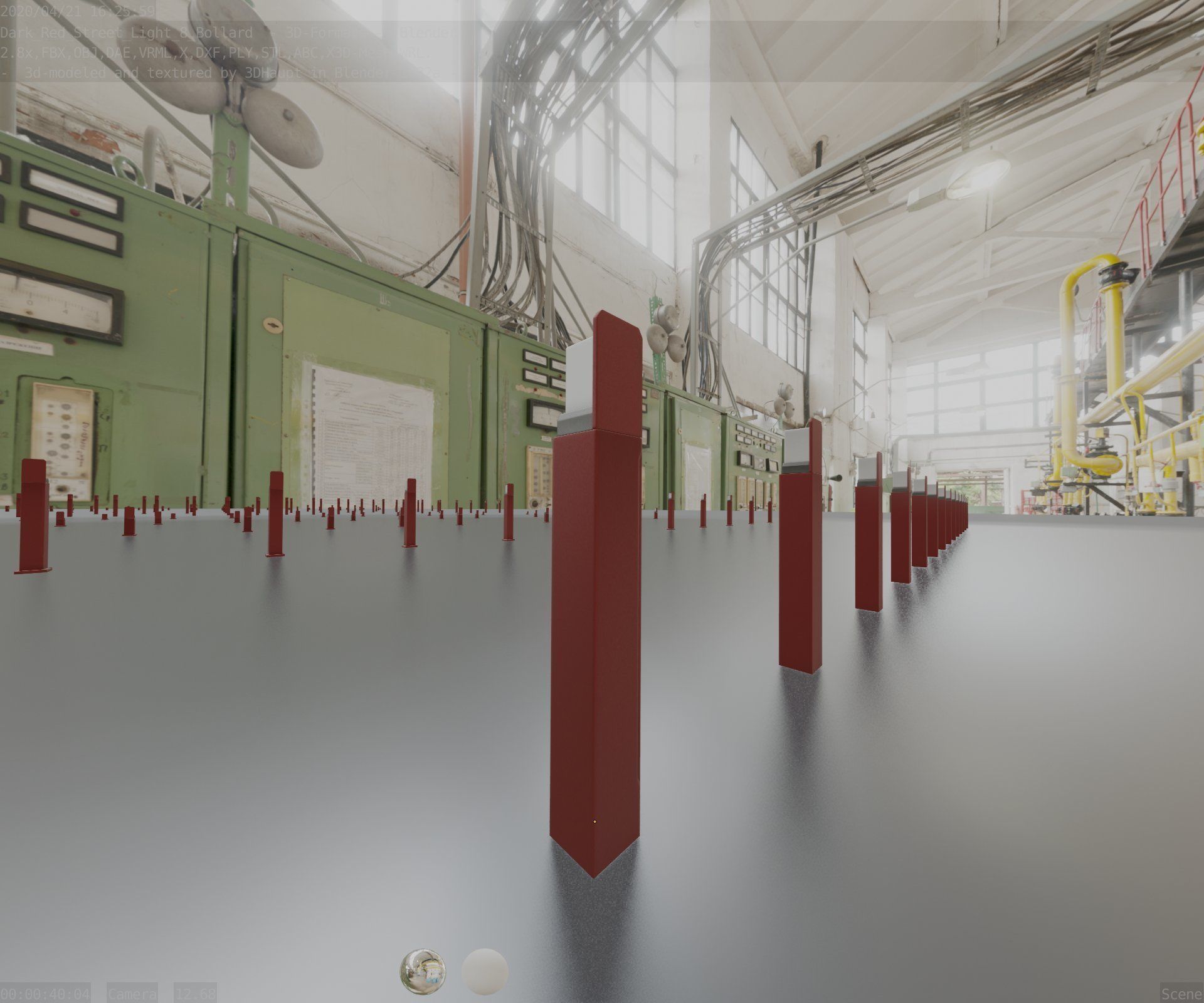 Street Light 8 Bollard 900 mm Dark Red Version 5 Low-poly 3D model_71