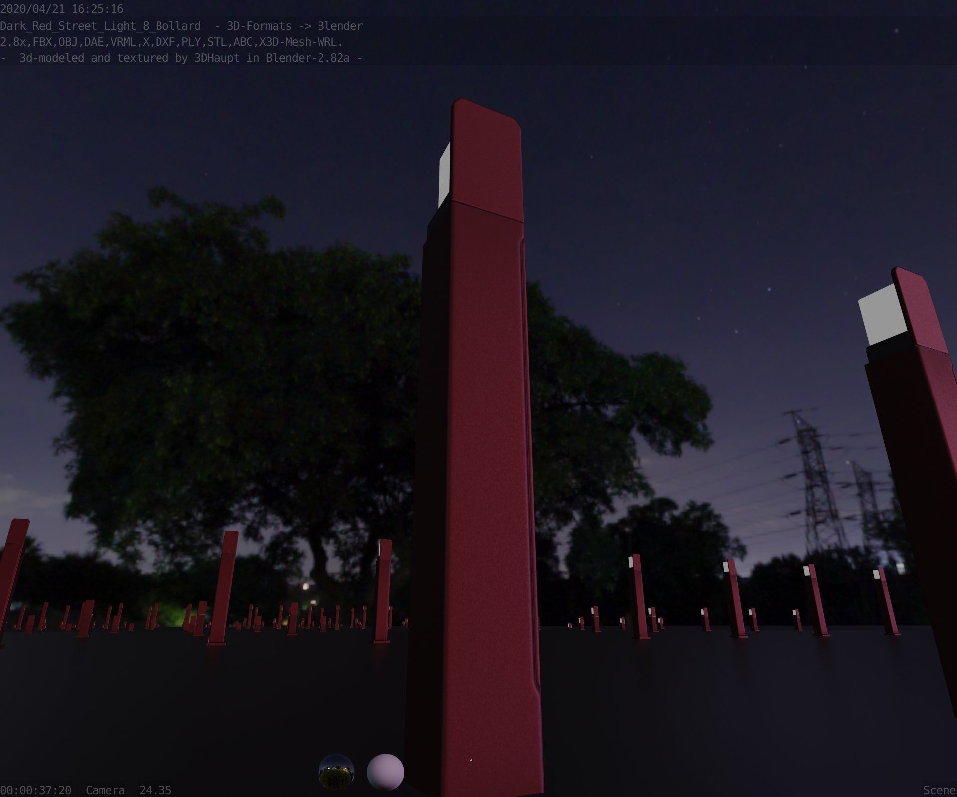 Street Light 8 Bollard 900 mm Dark Red Version 5 Low-poly 3D model_16