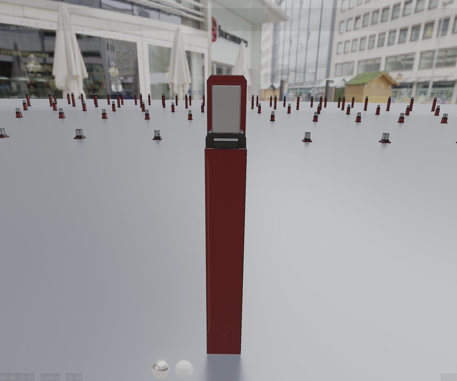 Street Light 8 Bollard 900 mm Dark Red Version 5 Low-poly 3D model_48