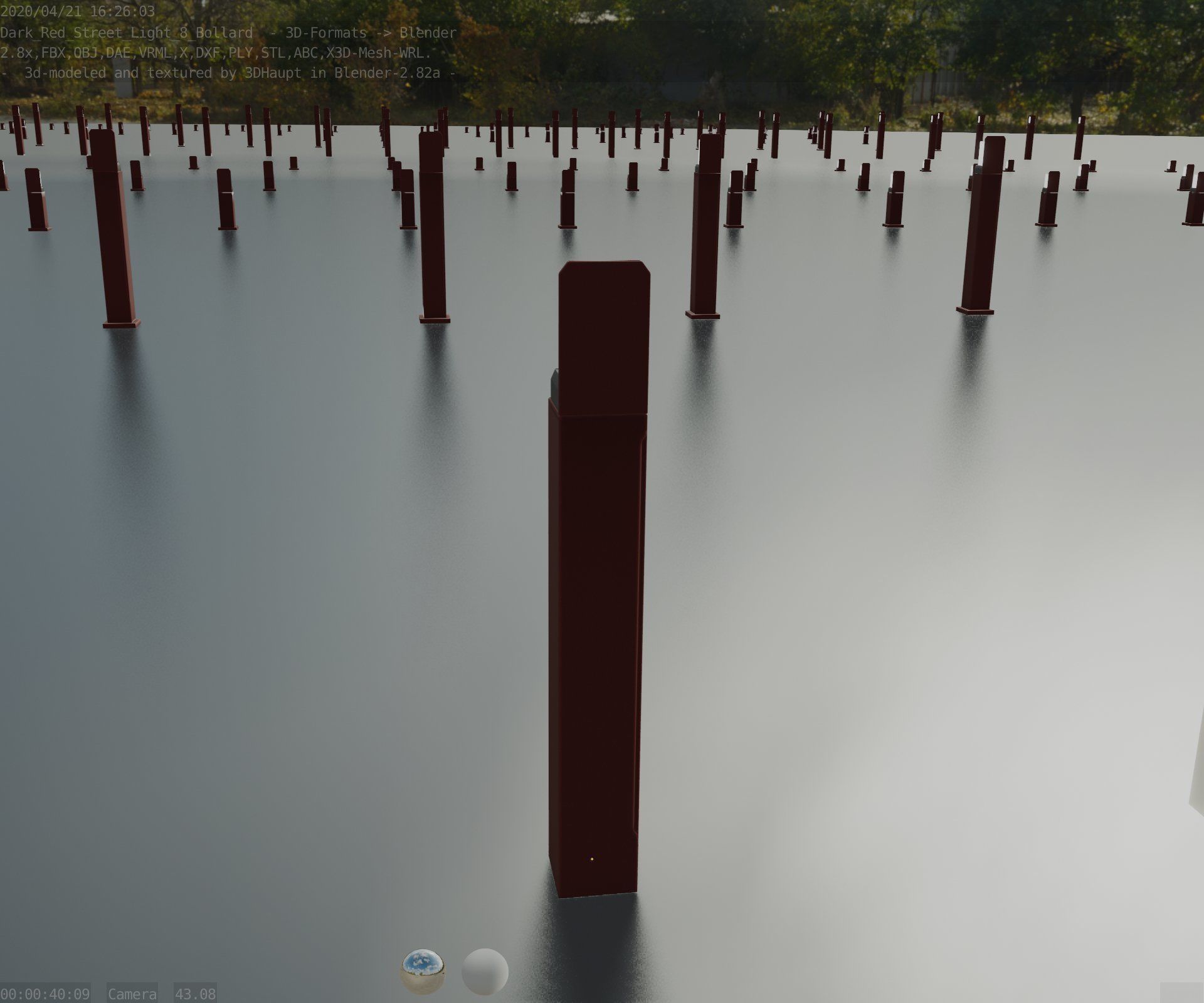Street Light 8 Bollard 900 mm Dark Red Version 5 Low-poly 3D model_76