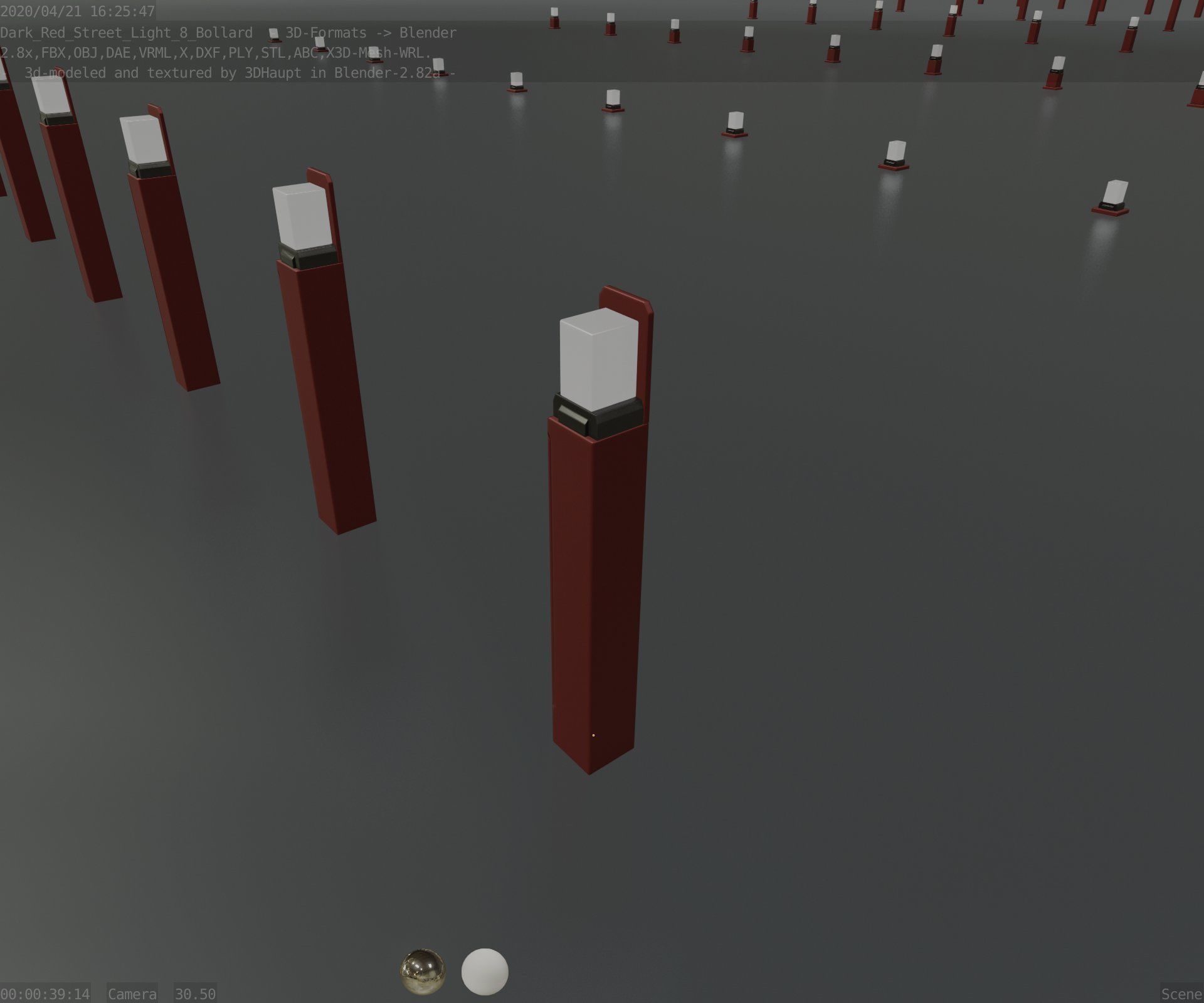 Street Light 8 Bollard 900 mm Dark Red Version 5 Low-poly 3D model_57