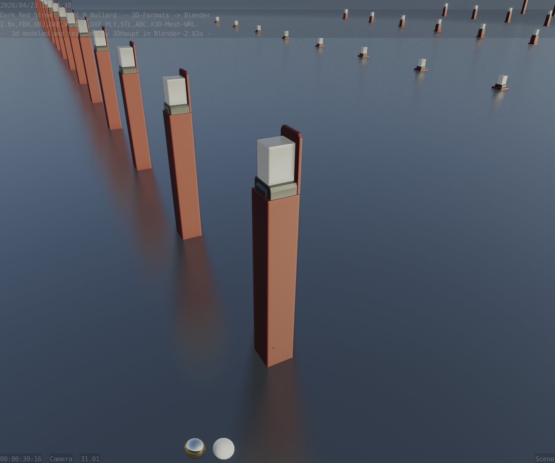 Street Light 8 Bollard 900 mm Dark Red Version 5 Low-poly 3D model_59