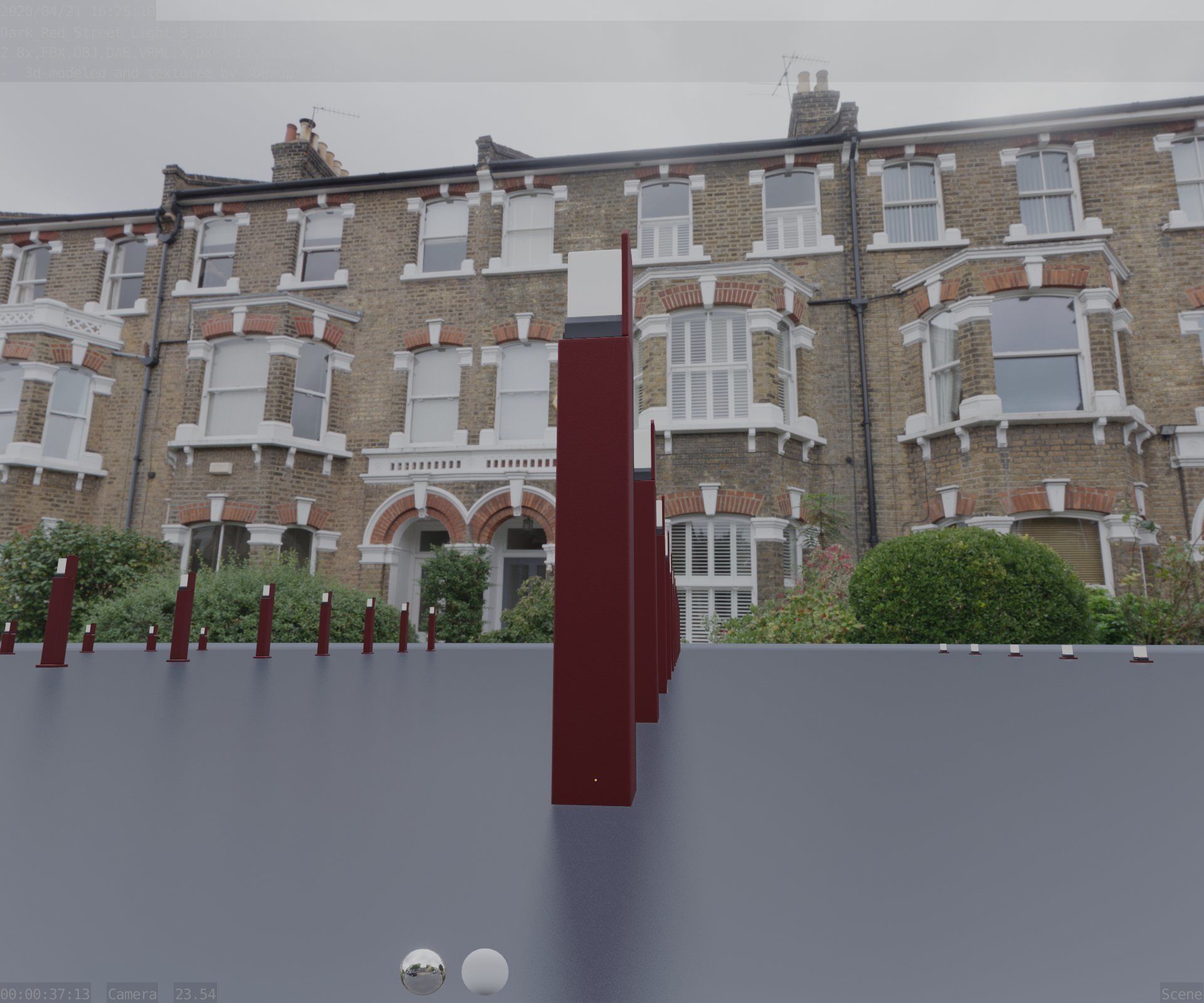 Street Light 8 Bollard 900 mm Dark Red Version 5 Low-poly 3D model_9