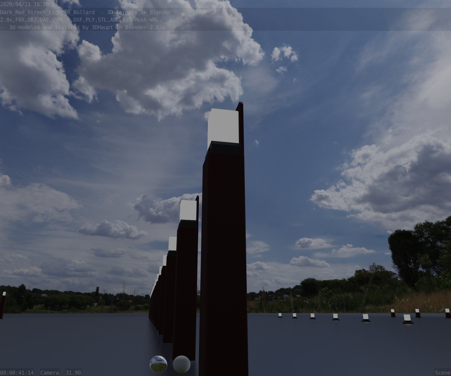 Street Light 8 Bollard 900 mm Dark Red Version 5 Low-poly 3D model_96