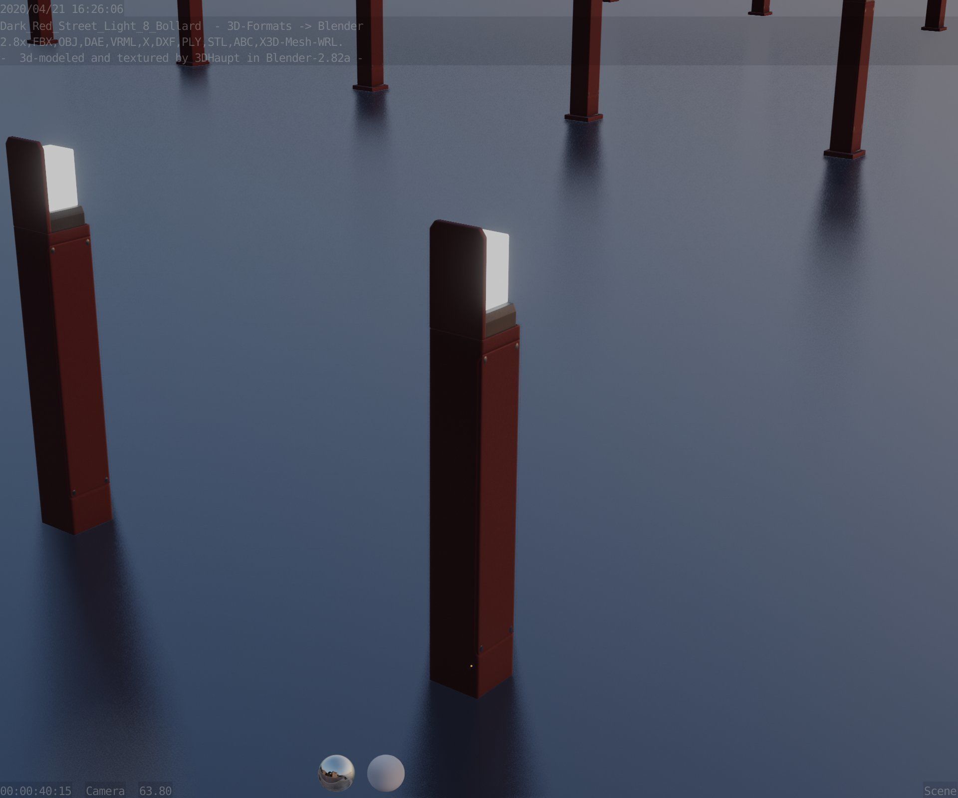 Street Light 8 Bollard 900 mm Dark Red Version 5 Low-poly 3D model_82