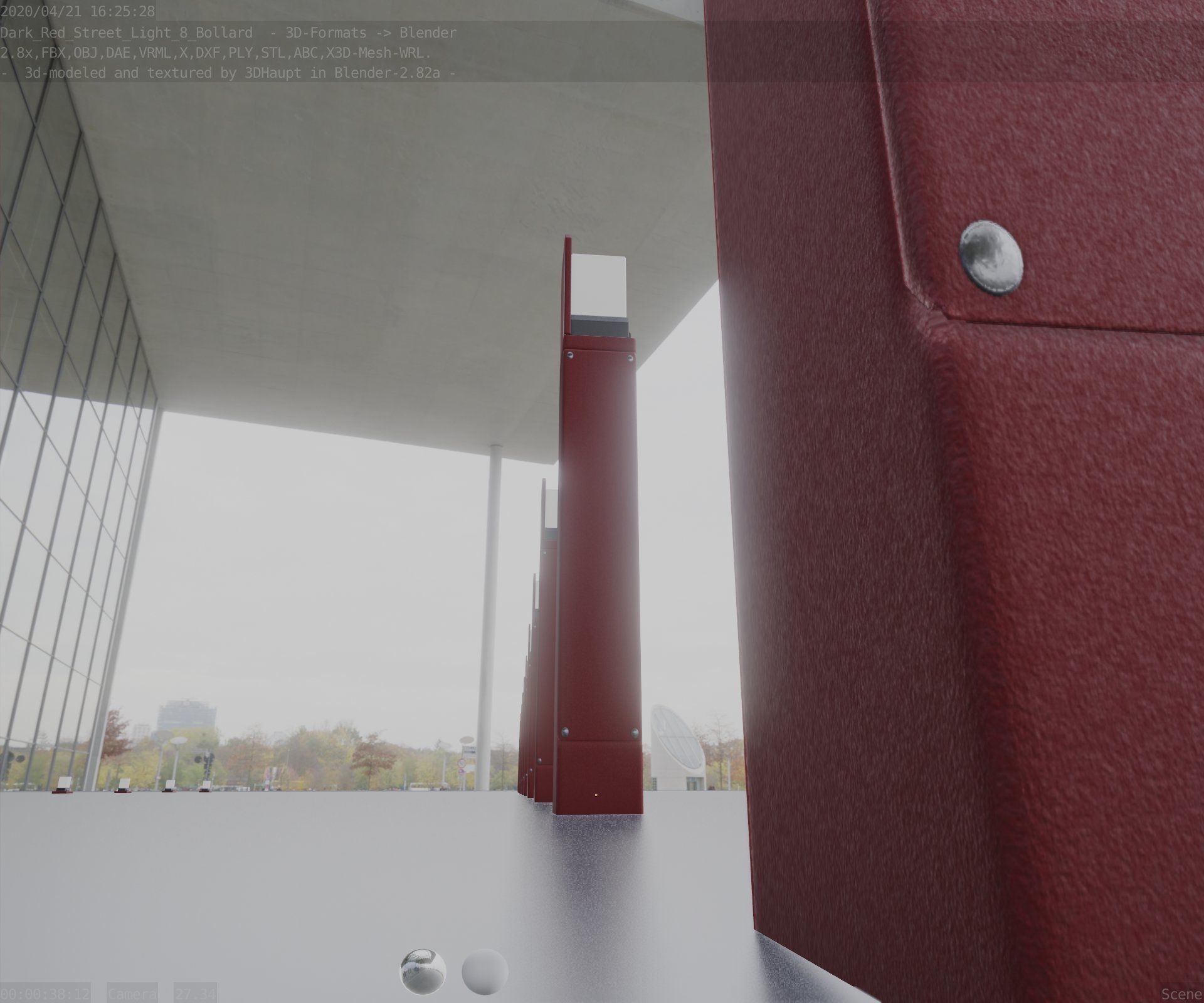 Street Light 8 Bollard 900 mm Dark Red Version 5 Low-poly 3D model_32