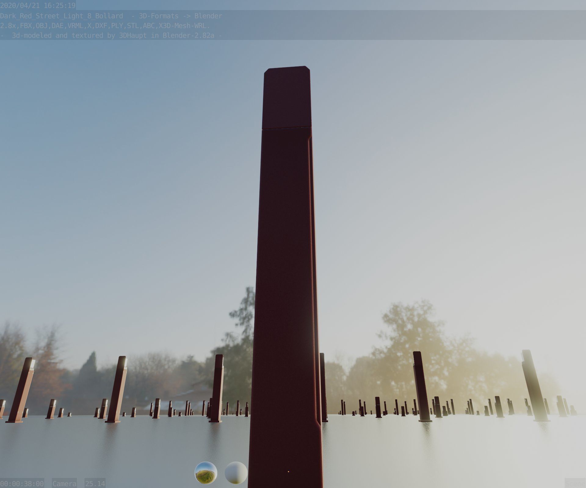 Street Light 8 Bollard 900 mm Dark Red Version 5 Low-poly 3D model_20