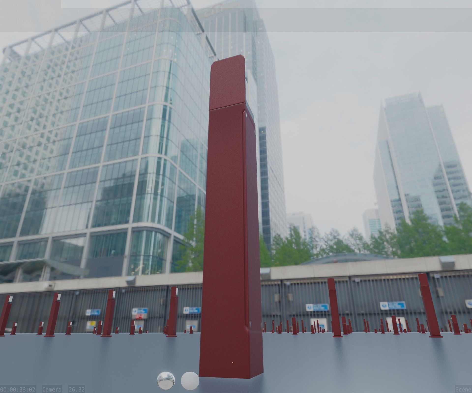 Street Light 8 Bollard 900 mm Dark Red Version 5 Low-poly 3D model_22