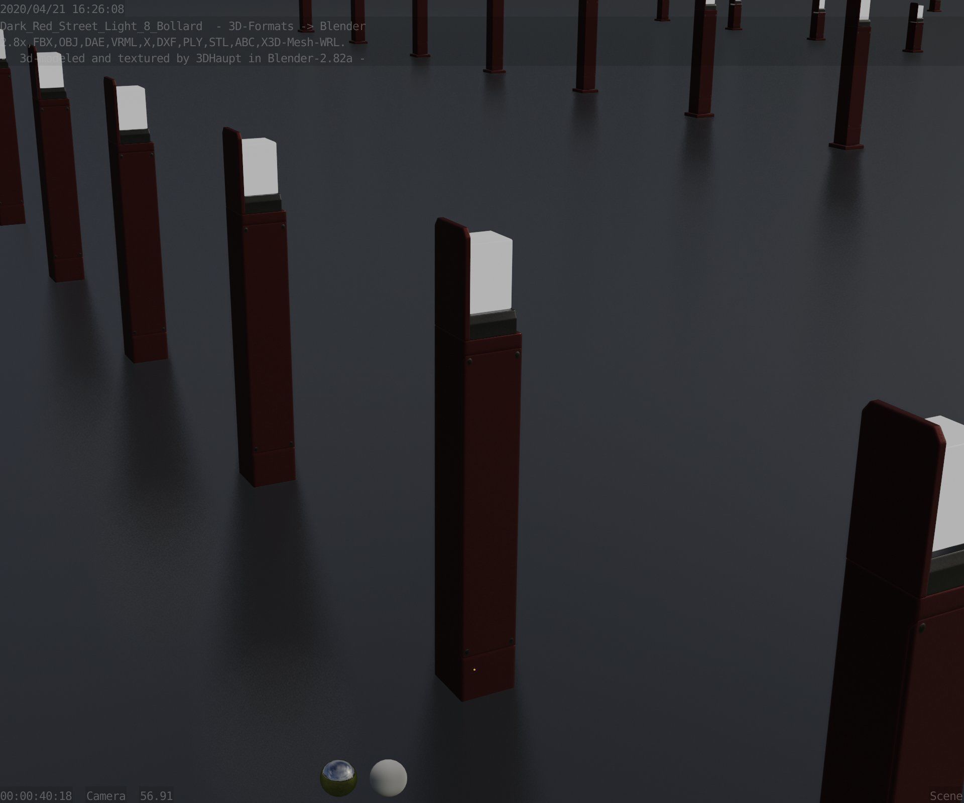 Street Light 8 Bollard 900 mm Dark Red Version 5 Low-poly 3D model_85