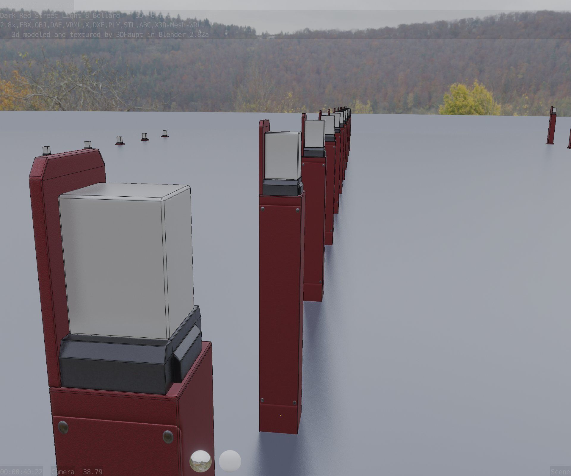 Street Light 8 Bollard 900 mm Dark Red Version 5 Low-poly 3D model_89