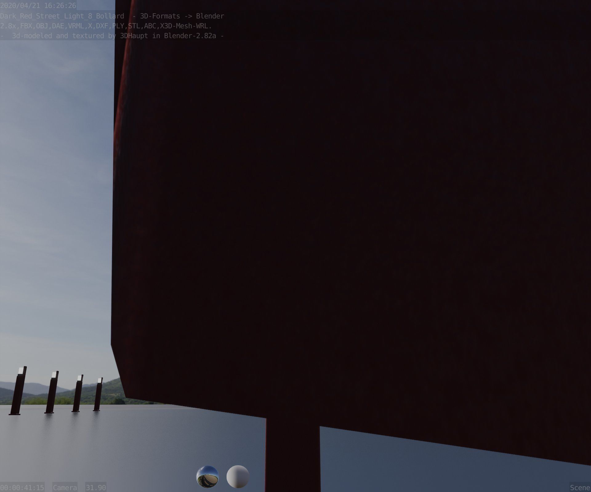 Street Light 8 Bollard 900 mm Dark Red Version 5 Low-poly 3D model_97