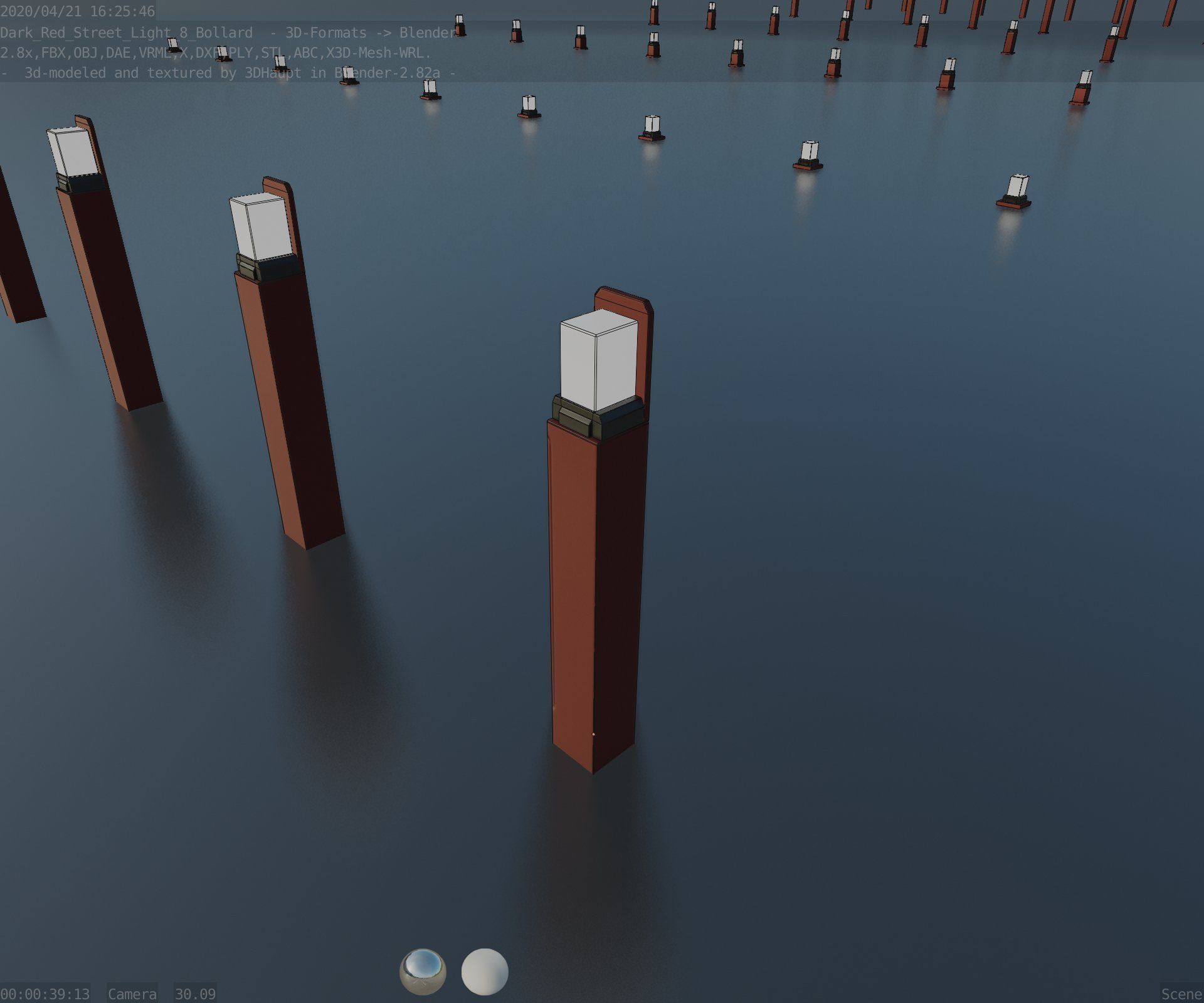 Street Light 8 Bollard 900 mm Dark Red Version 5 Low-poly 3D model_56