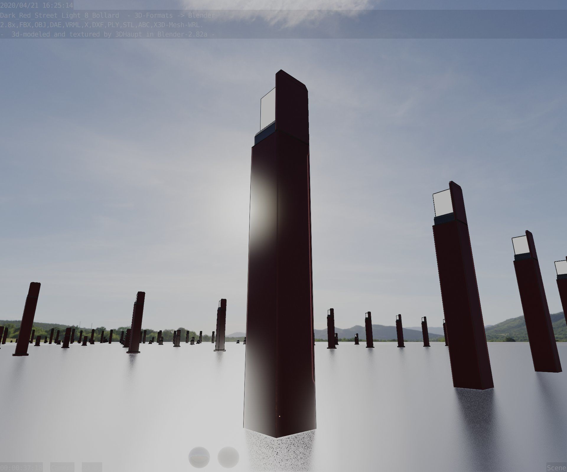 Street Light 8 Bollard 900 mm Dark Red Version 5 Low-poly 3D model_14