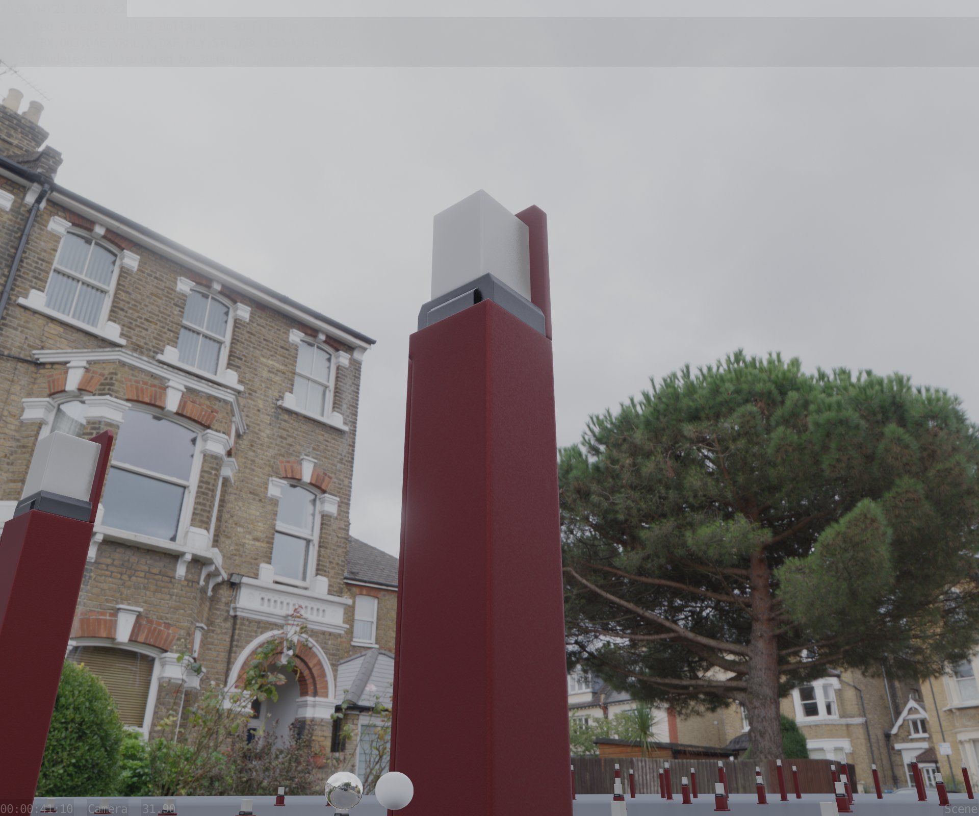 Street Light 8 Bollard 900 mm Dark Red Version 5 Low-poly 3D model_8