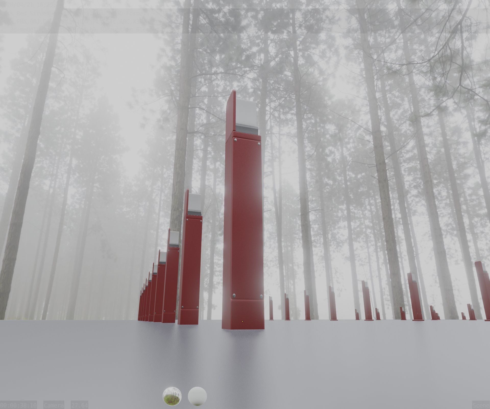 Street Light 8 Bollard 900 mm Dark Red Version 5 Low-poly 3D model_30