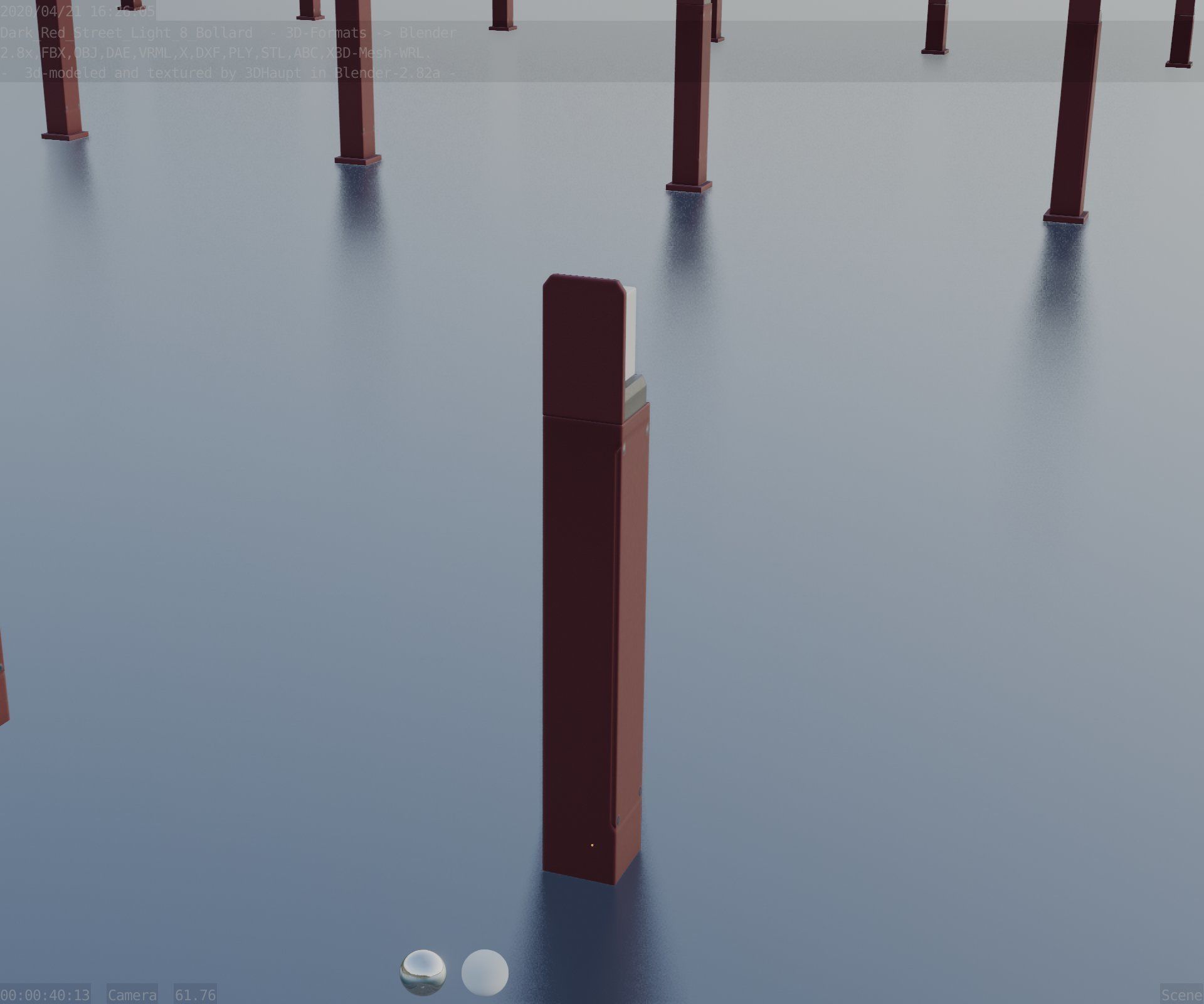 Street Light 8 Bollard 900 mm Dark Red Version 5 Low-poly 3D model_80