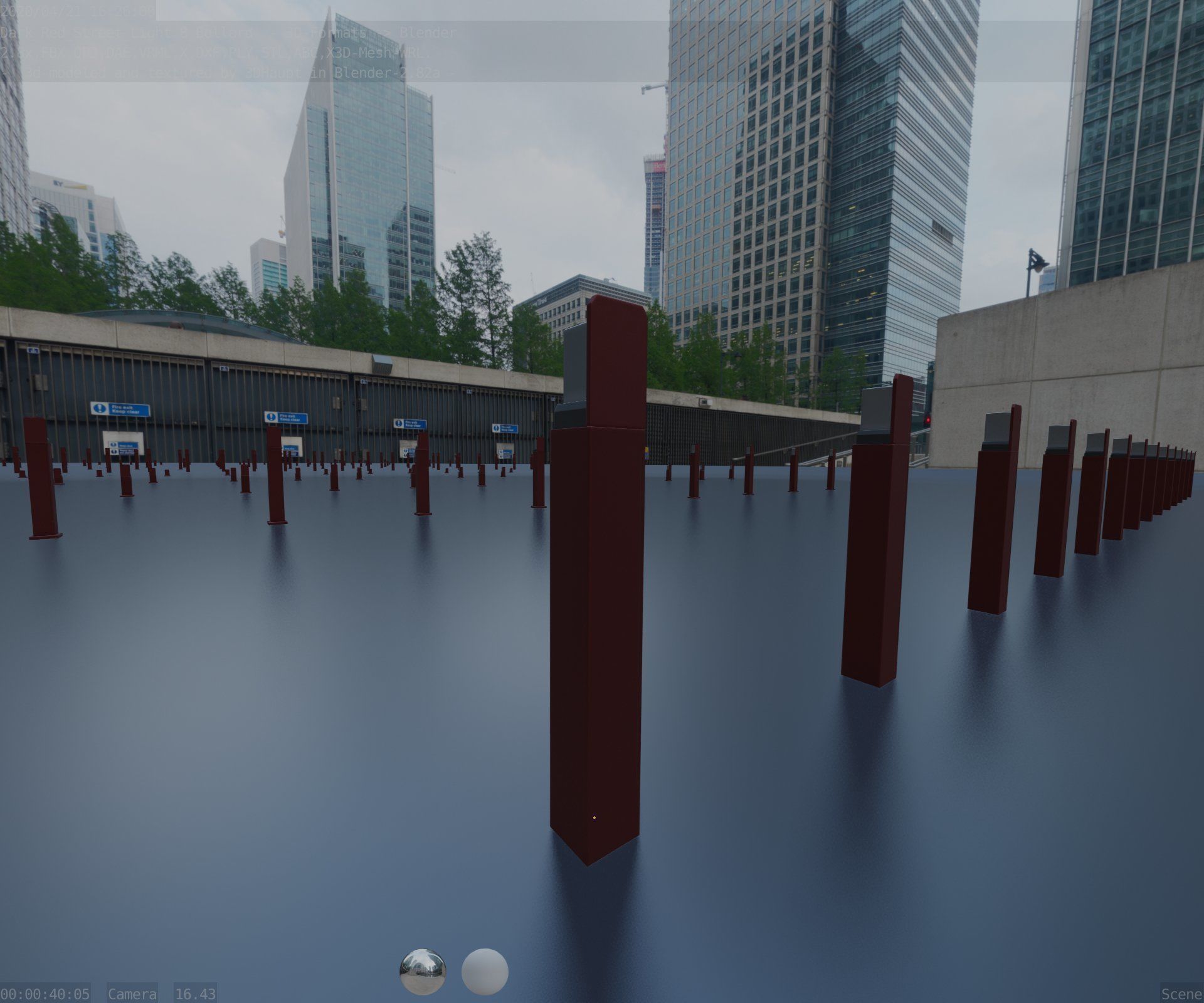 Street Light 8 Bollard 900 mm Dark Red Version 5 Low-poly 3D model_72