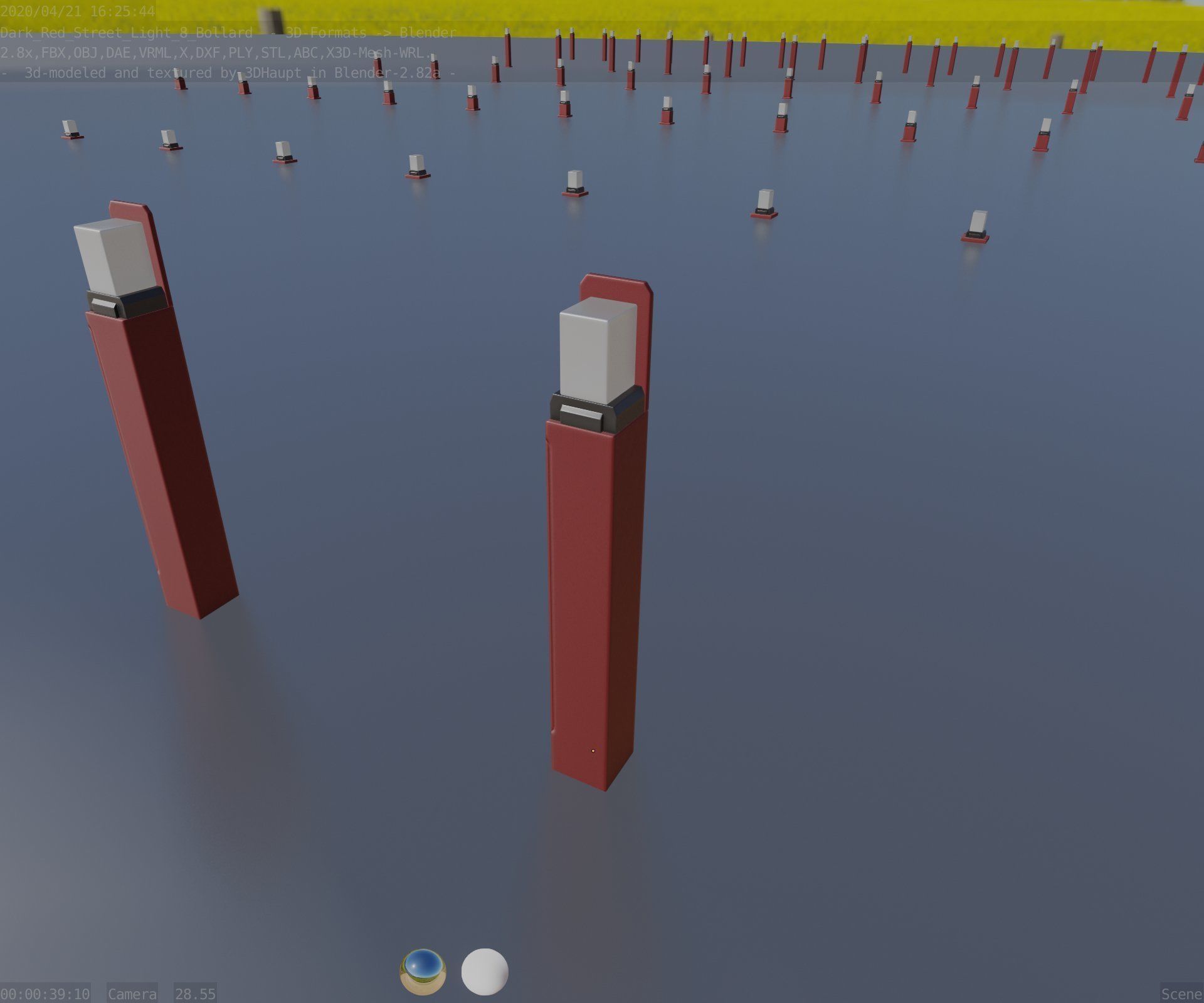 Street Light 8 Bollard 900 mm Dark Red Version 5 Low-poly 3D model_53