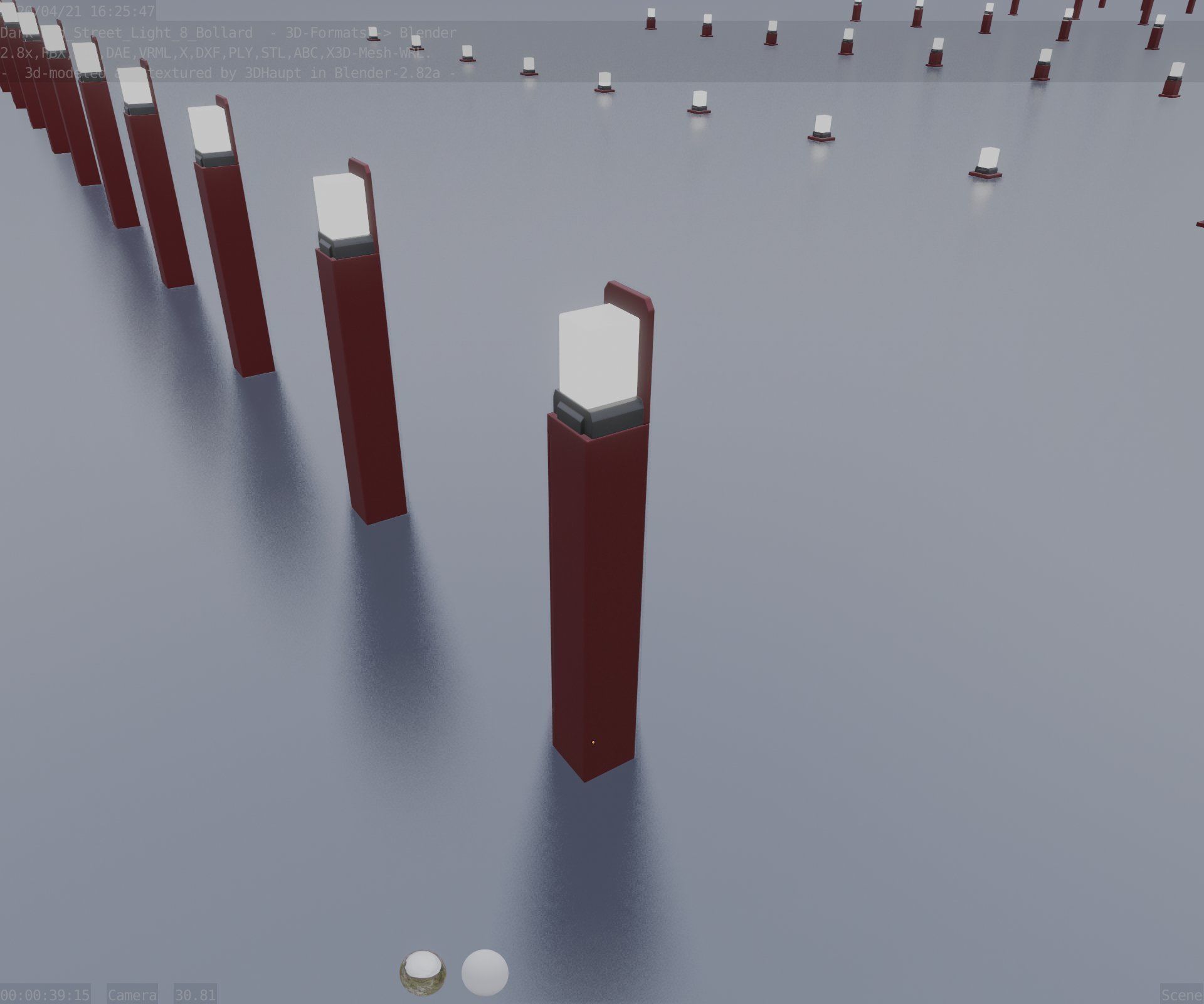 Street Light 8 Bollard 900 mm Dark Red Version 5 Low-poly 3D model_58