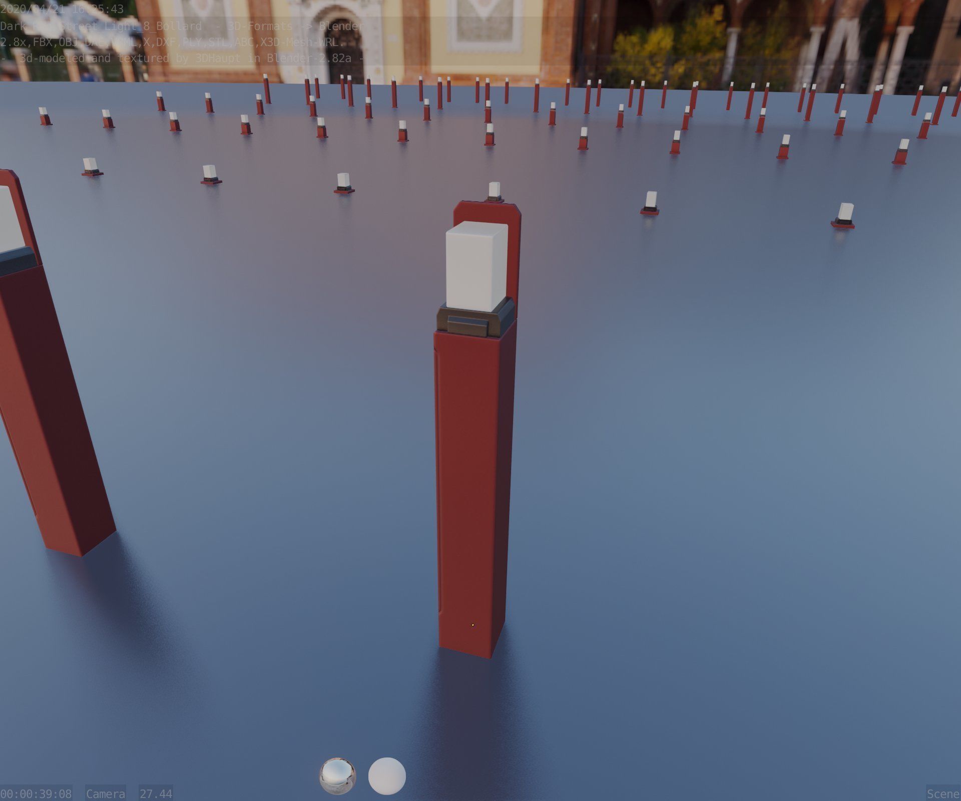 Street Light 8 Bollard 900 mm Dark Red Version 5 Low-poly 3D model_51