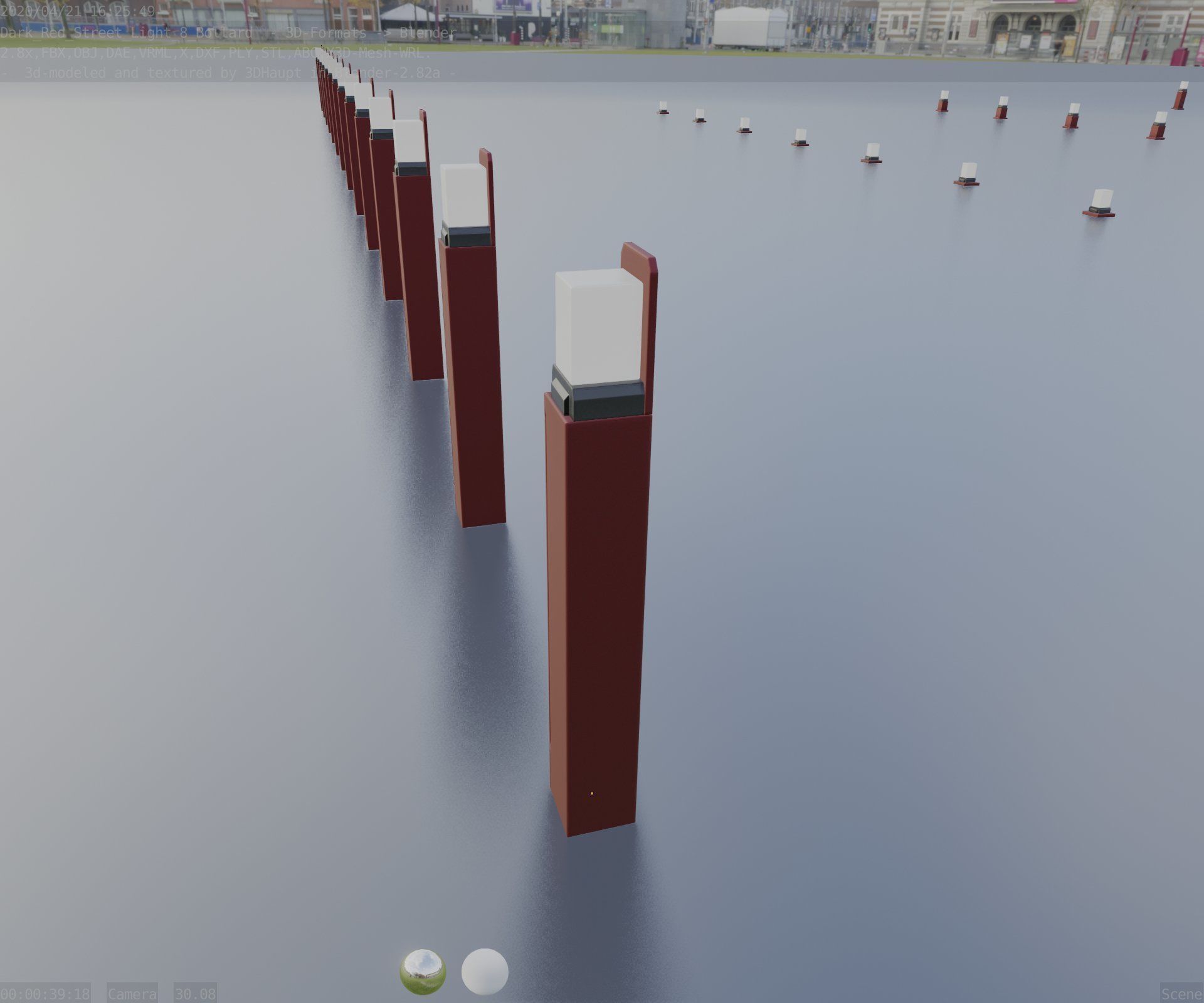 Street Light 8 Bollard 900 mm Dark Red Version 5 Low-poly 3D model_61