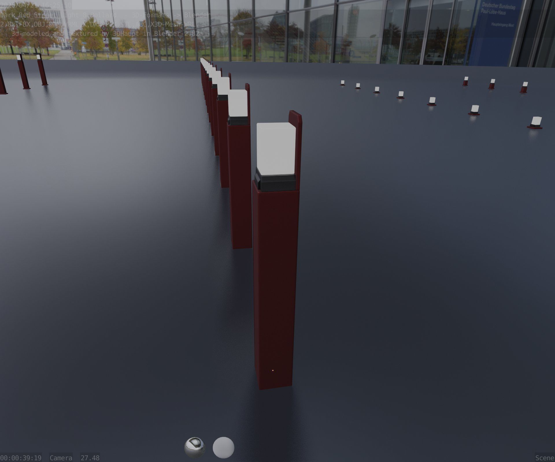 Street Light 8 Bollard 900 mm Dark Red Version 5 Low-poly 3D model_62