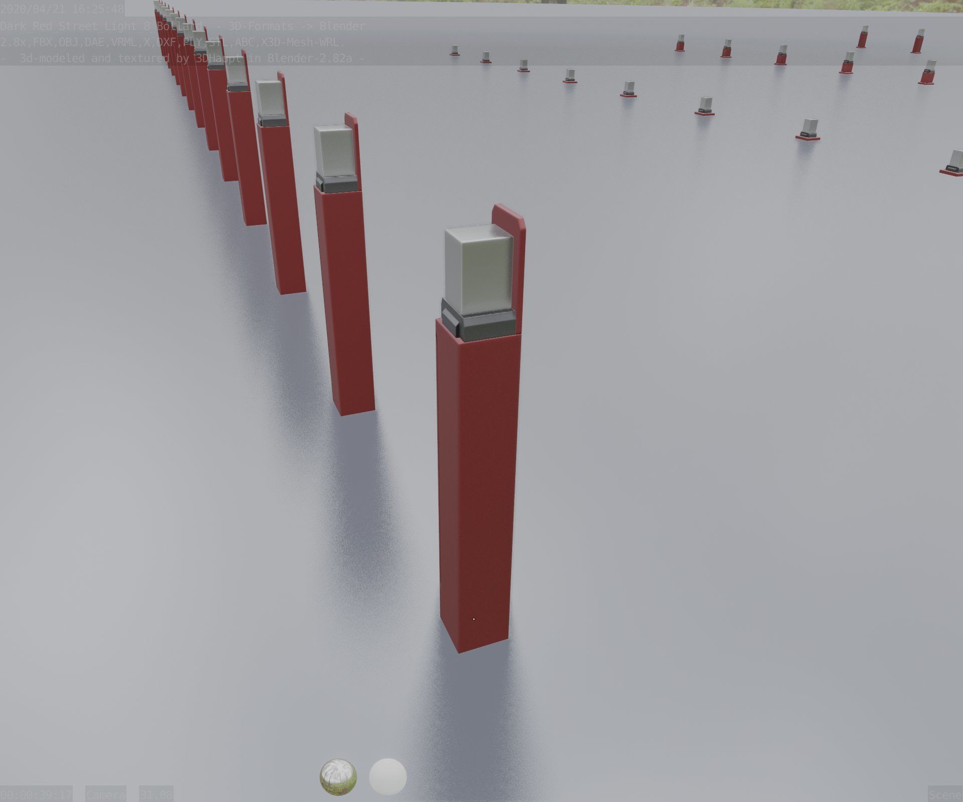 Street Light 8 Bollard 900 mm Dark Red Version 5 Low-poly 3D model_60