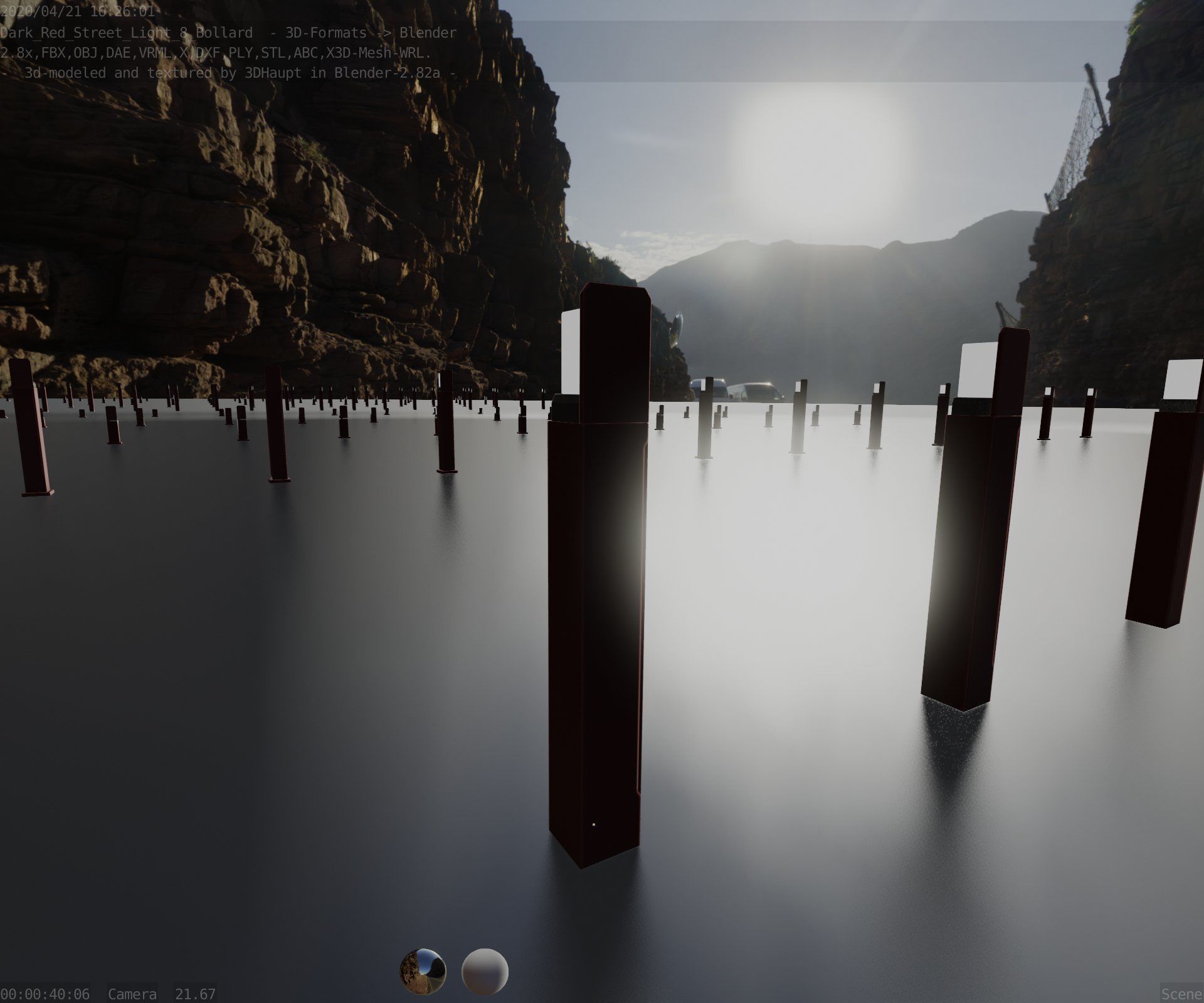 Street Light 8 Bollard 900 mm Dark Red Version 5 Low-poly 3D model_73